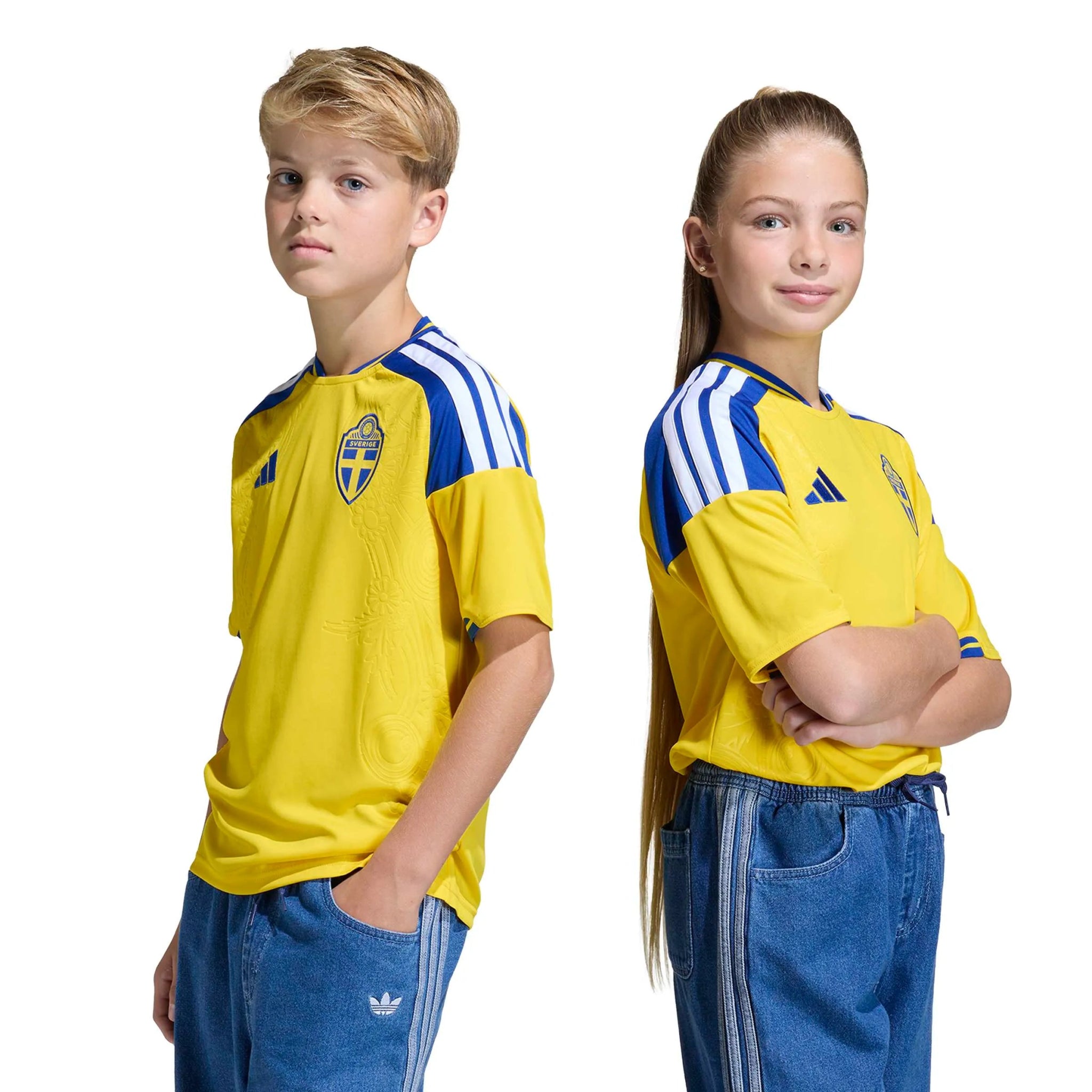 adidas 2026 Sweden Youth Stadium Home Soccer Jersey (Models - Front)