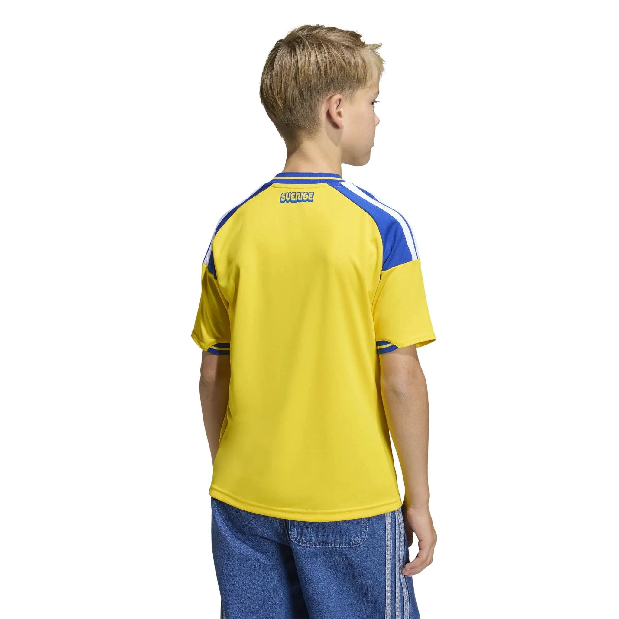 adidas 2026 Sweden Youth Stadium Home Soccer Jersey (Model - Back)
