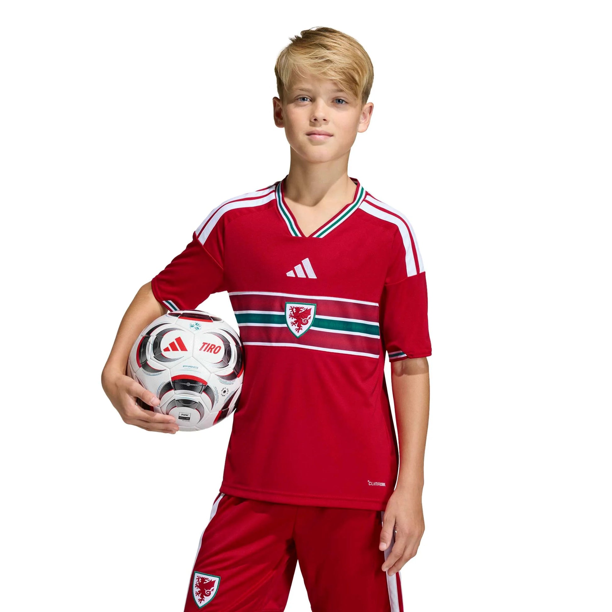 adidas 2026 Wales Youth Stadium Home Soccer Jersey (Model - Front)
