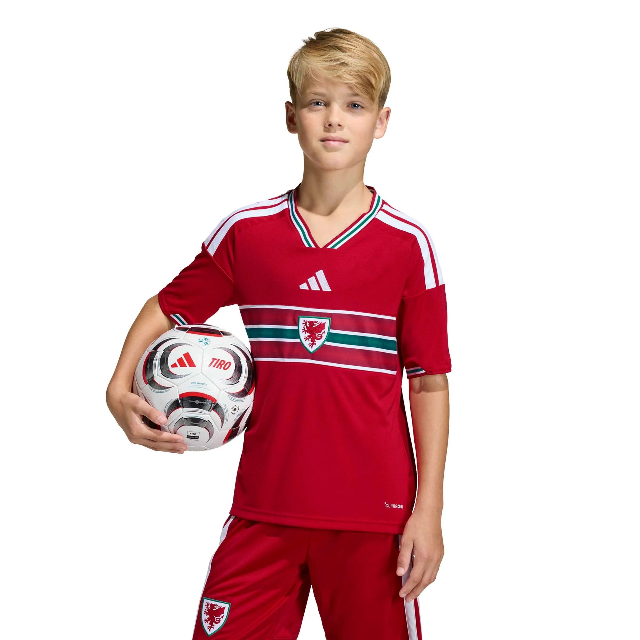 adidas 2026 Wales Youth Stadium Home Soccer Jersey (Model - Front)
