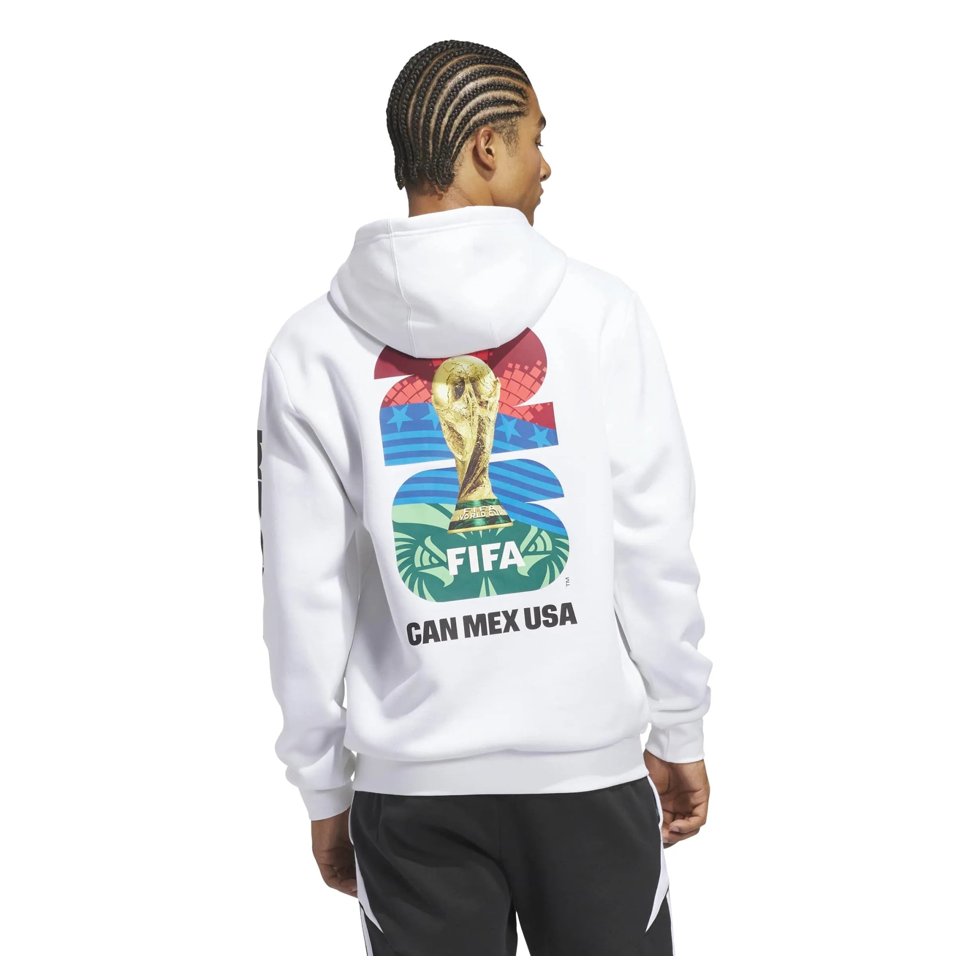 adidas 2026 World Cup Men's Match Ball Graphic Hoodie White (Model - Back)