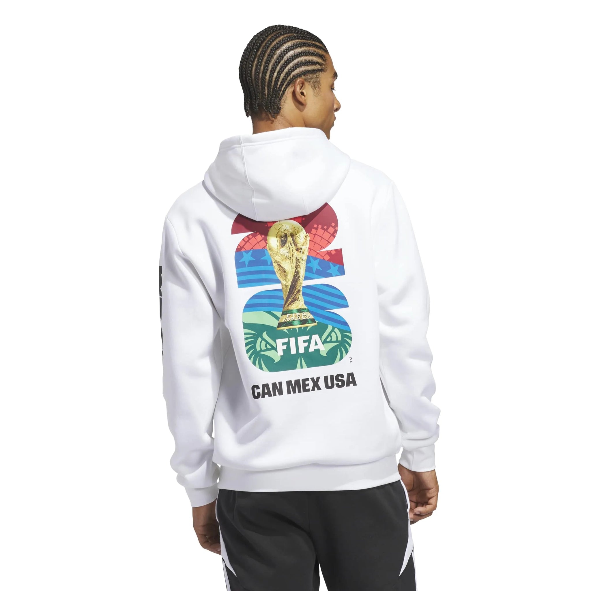 adidas 2026 World Cup Men's Match Ball Graphic Hoodie White (Model - Back)
