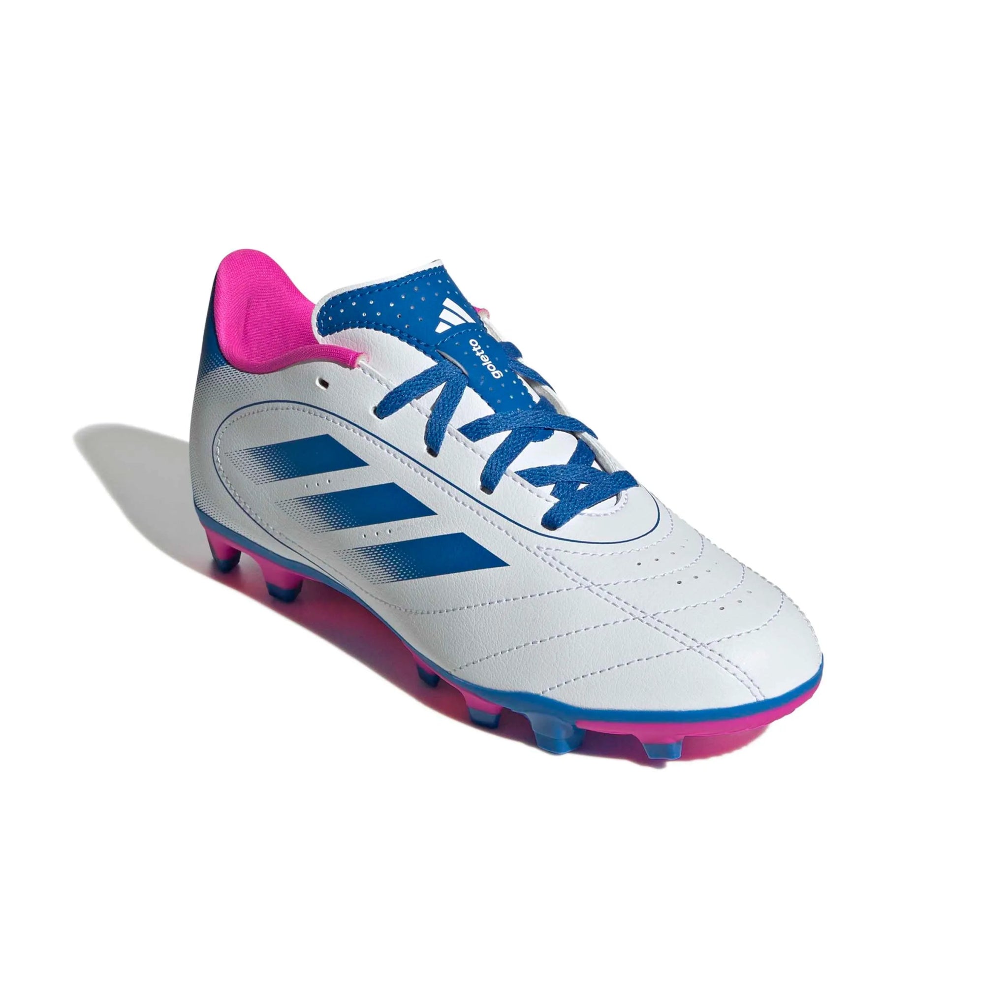 adidas JR Goletto IX Firm/Multi Ground Soccer Cleats Cloud White / Bright Royal / Team Shock Pink 2 (Lateral - Front)