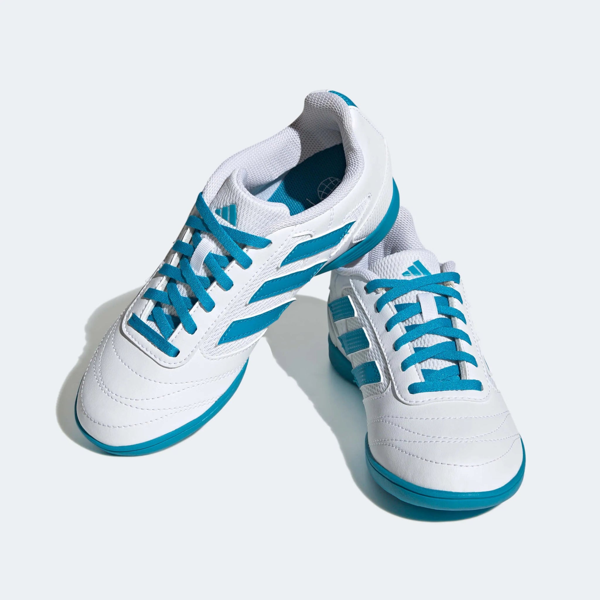 adidas Jr Super Sala 2 J - White - Aqua (Pair - Front Lateral)
