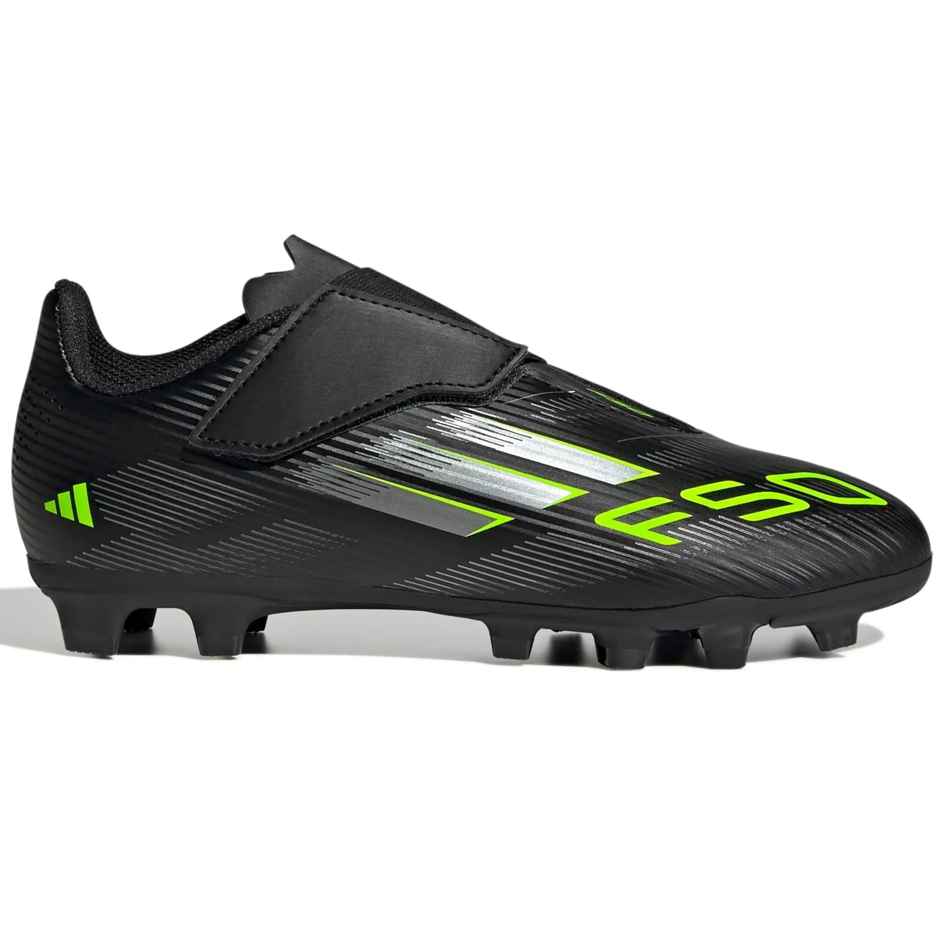adidas Kids F50 Club Velcro Firm-Multi Ground Soccer Cleats - Electric Stealth Pack (FA25) (Side 1)
