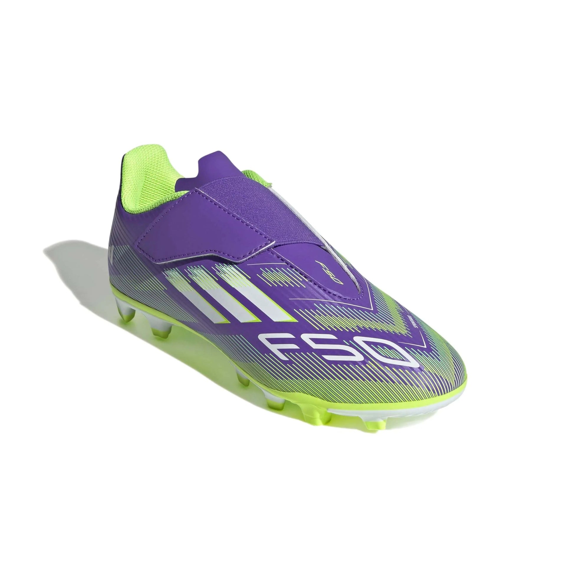 adidas Kids F50 Club Velcro Firm-Multi Ground Soccer Cleats - Radiant Blaze Pack (FA25) (Lateral - Front)