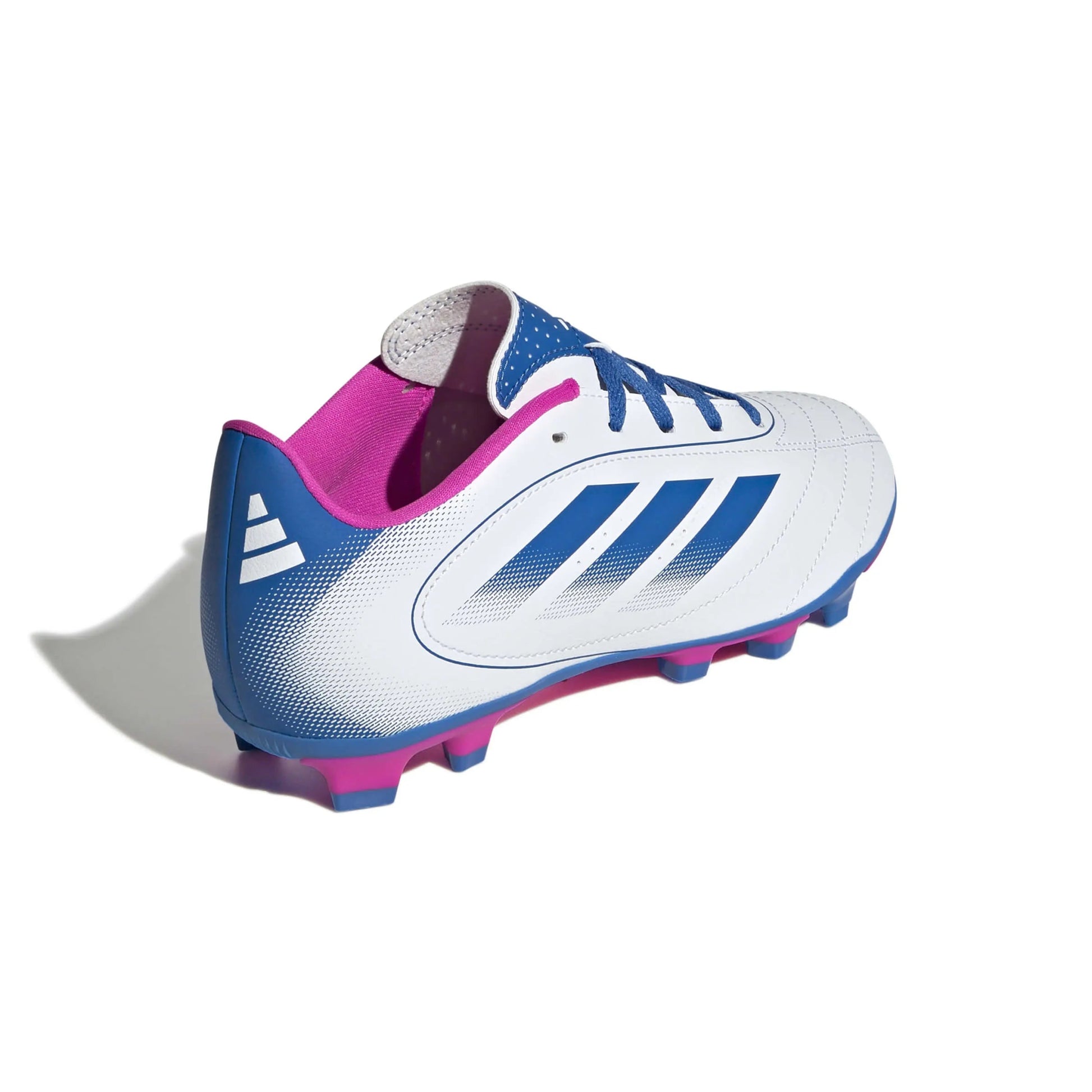 adidas Kids Goletto IX Firm-Multi Ground Soccer Cleats White-Bright Royal-Team Shock Pink (Lateral - Back)