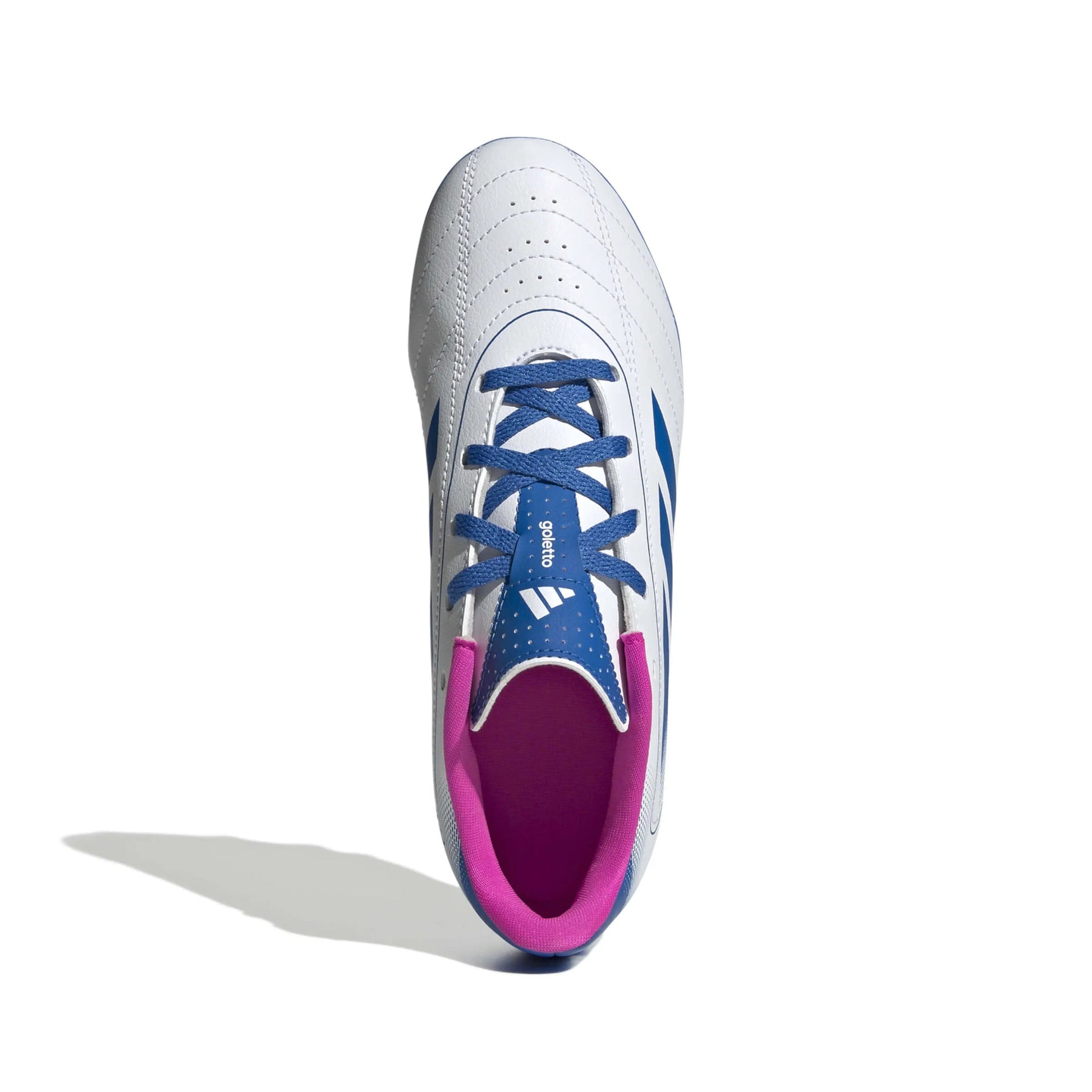 adidas Kids Goletto IX Firm-Multi Ground Soccer Cleats White-Bright Royal-Team Shock Pink (Top)