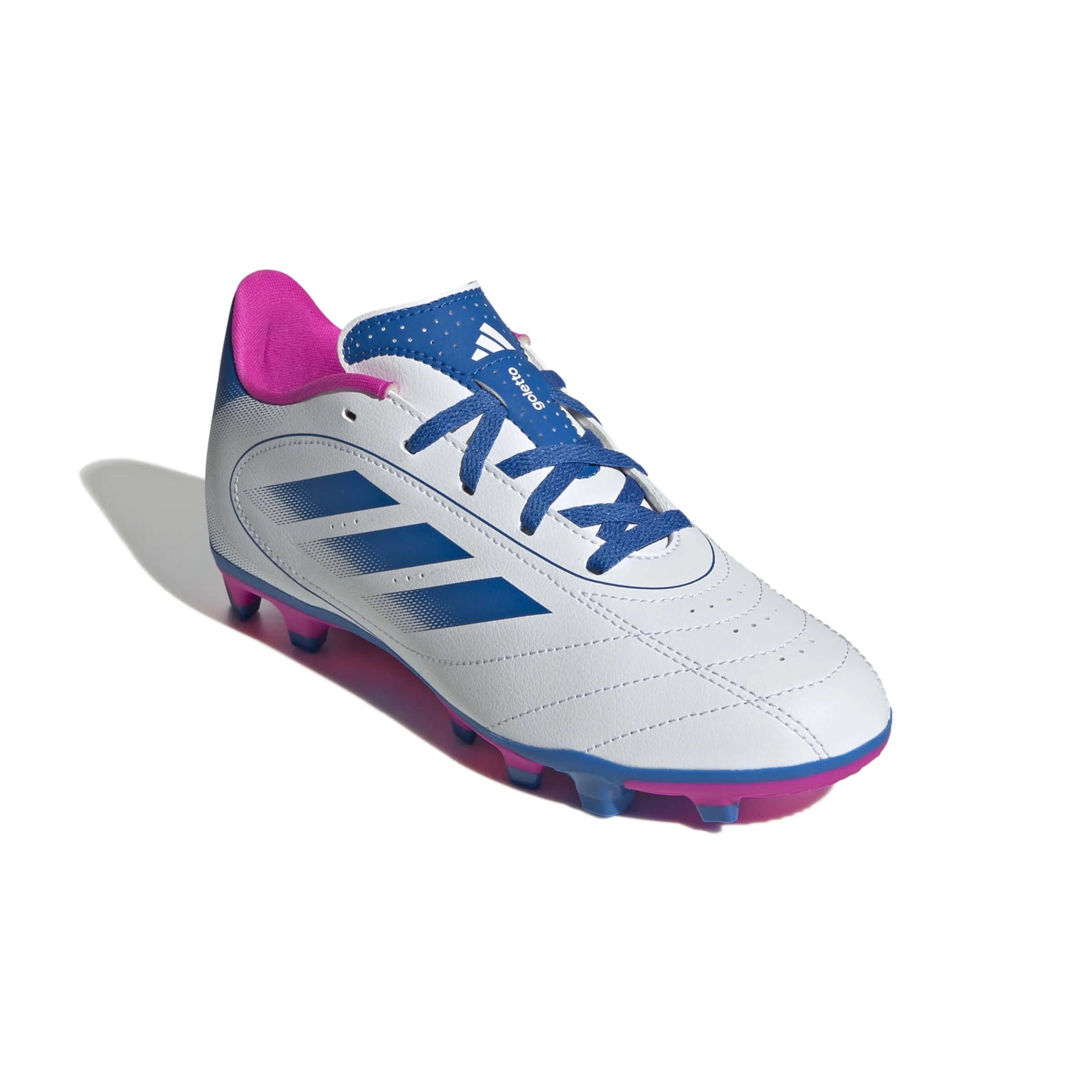 adidas Kids Goletto IX Firm-Multi Ground Soccer Cleats White-Bright Royal-Team Shock Pink (Lateral - Front)