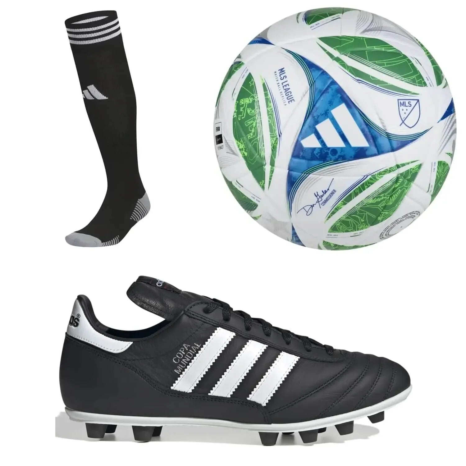 adidas Men's Copa Mundial Firm Ground Black Cleats/Socks/Ball Bundle