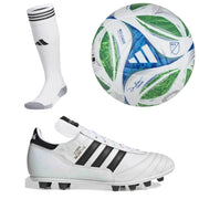 adidas Men's Copa Mundial Firm Ground White Cleats/Socks/Ball Bundle