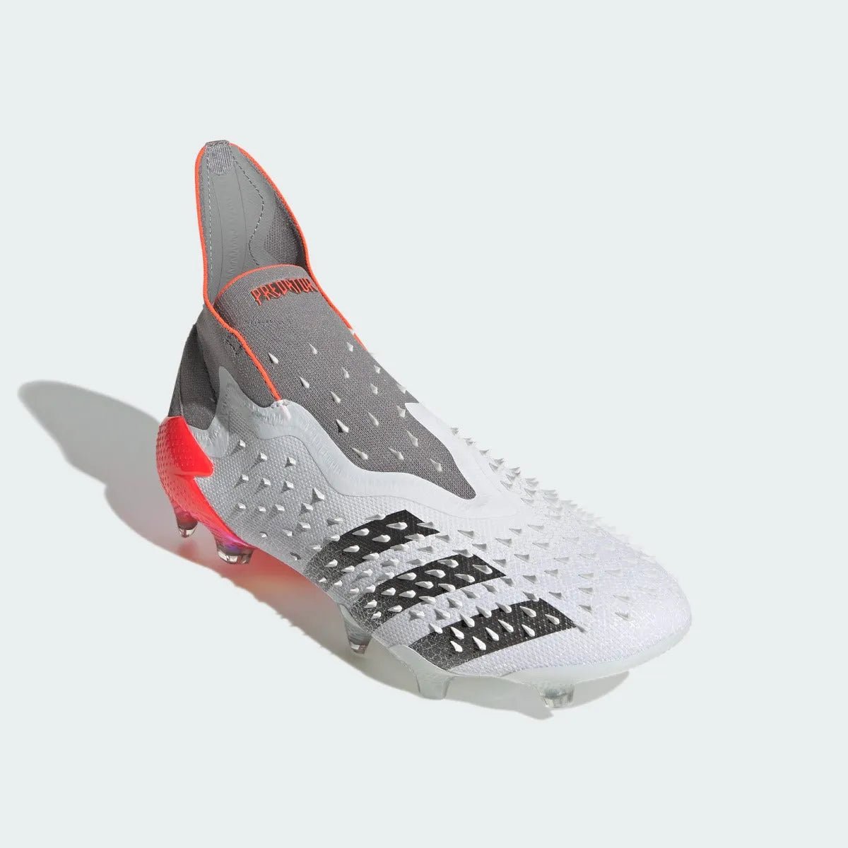 Adidas Predator Freak + FG - White-Grey-Solar Red Soccer Cleats