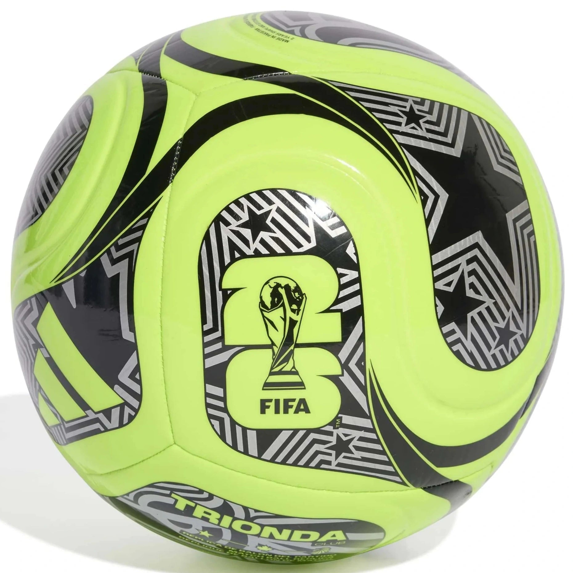 adidas World Cup 2026 Club Soccer Ball Lucid Lemon / Black / Silver Metallic (Front)