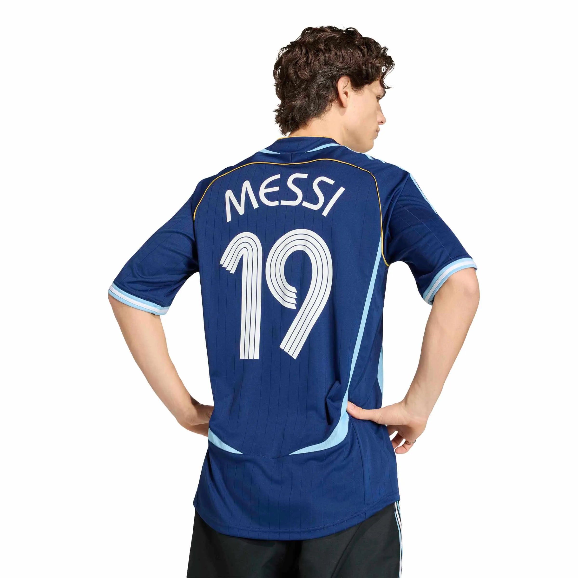 adidas 2006 Argentina Men's Retro Stadium Away Messi #10 Soccer Jersey (Model - Back)