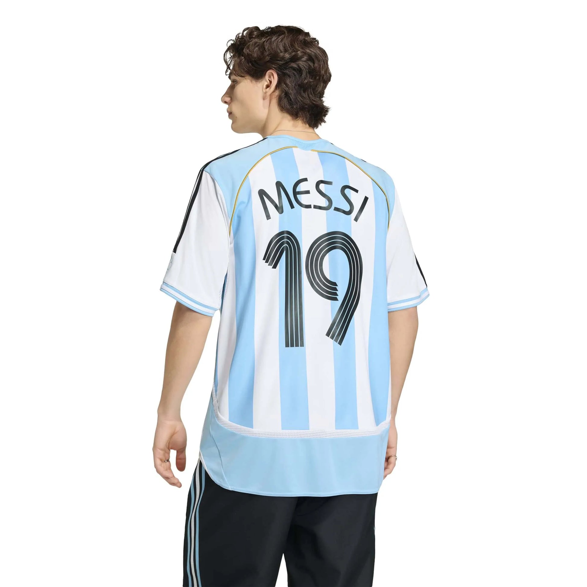 adidas 2006 Argentina Men's Retro Stadium Home Messi #10 Soccer Jersey (Model - Back)