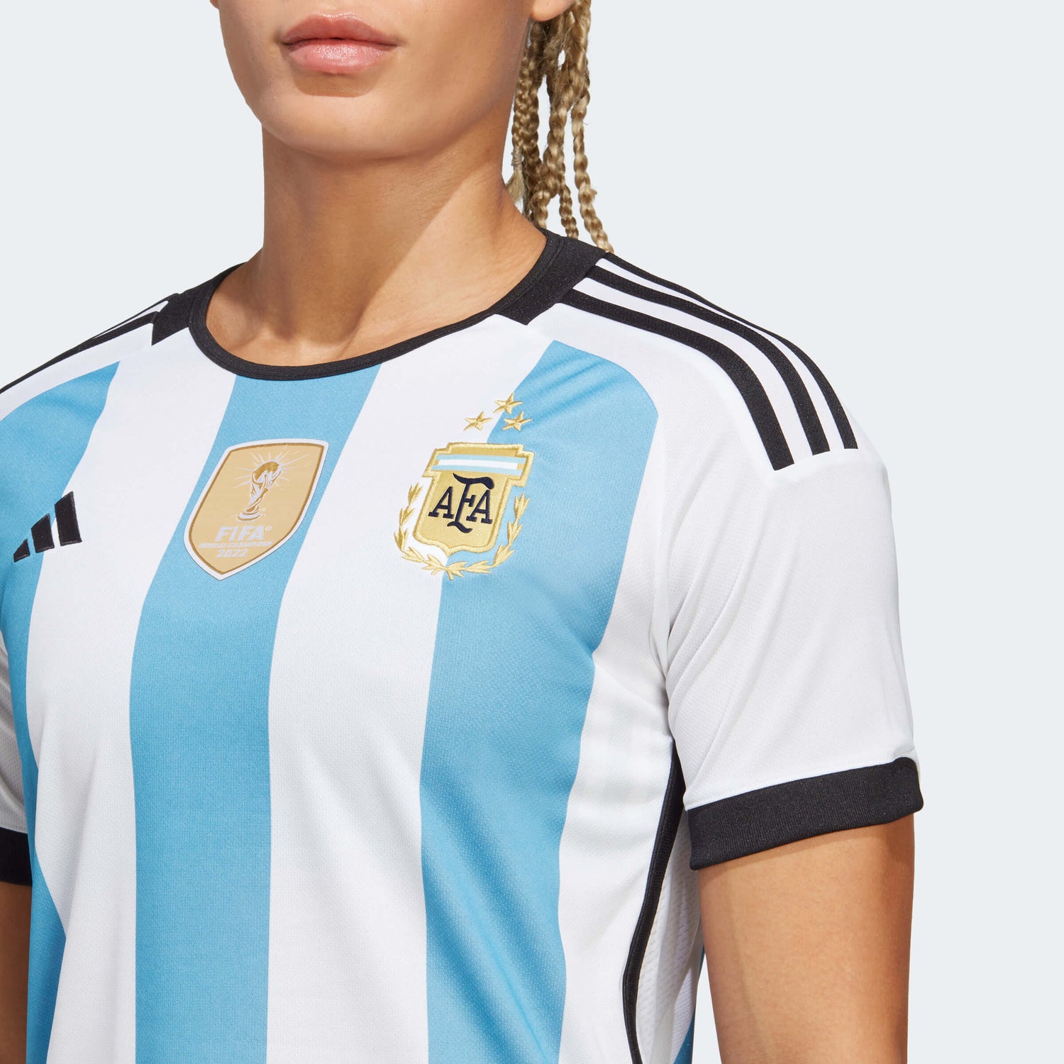 adidas 2022-23 Argentina Womens Home Jersey World Cup 3 Star - White - Light Blue (Detail 1)