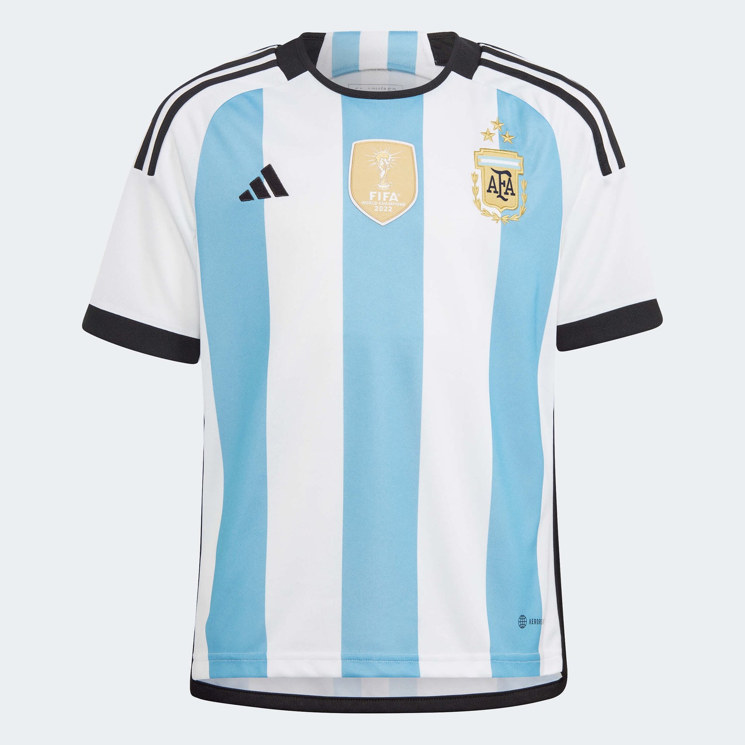 adidas 2022-23 Argentina Youth Home Jersey World Cup 3 Star (Front)