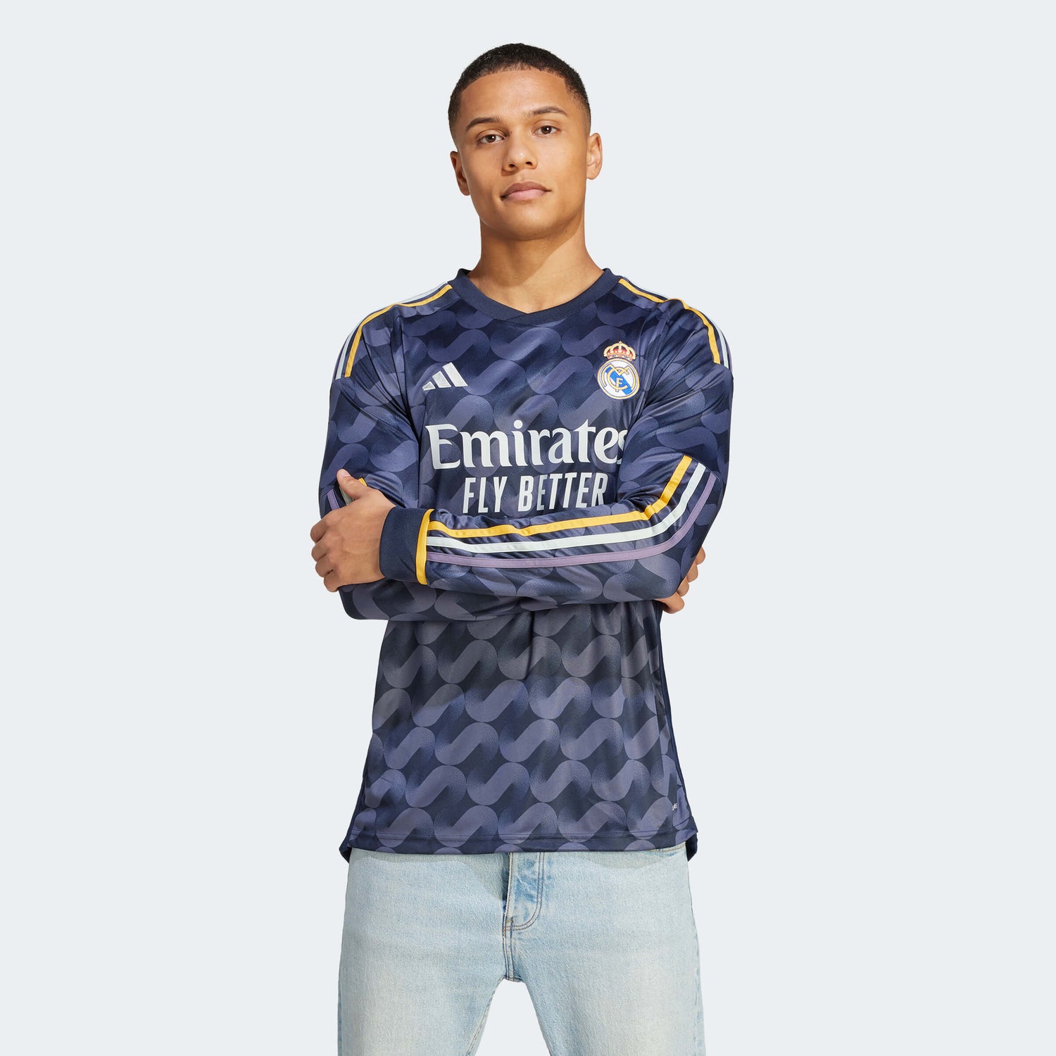 adidas 2023-24 Real Madrid Men's Away Long-Sleeve Jersey (Model - Front)