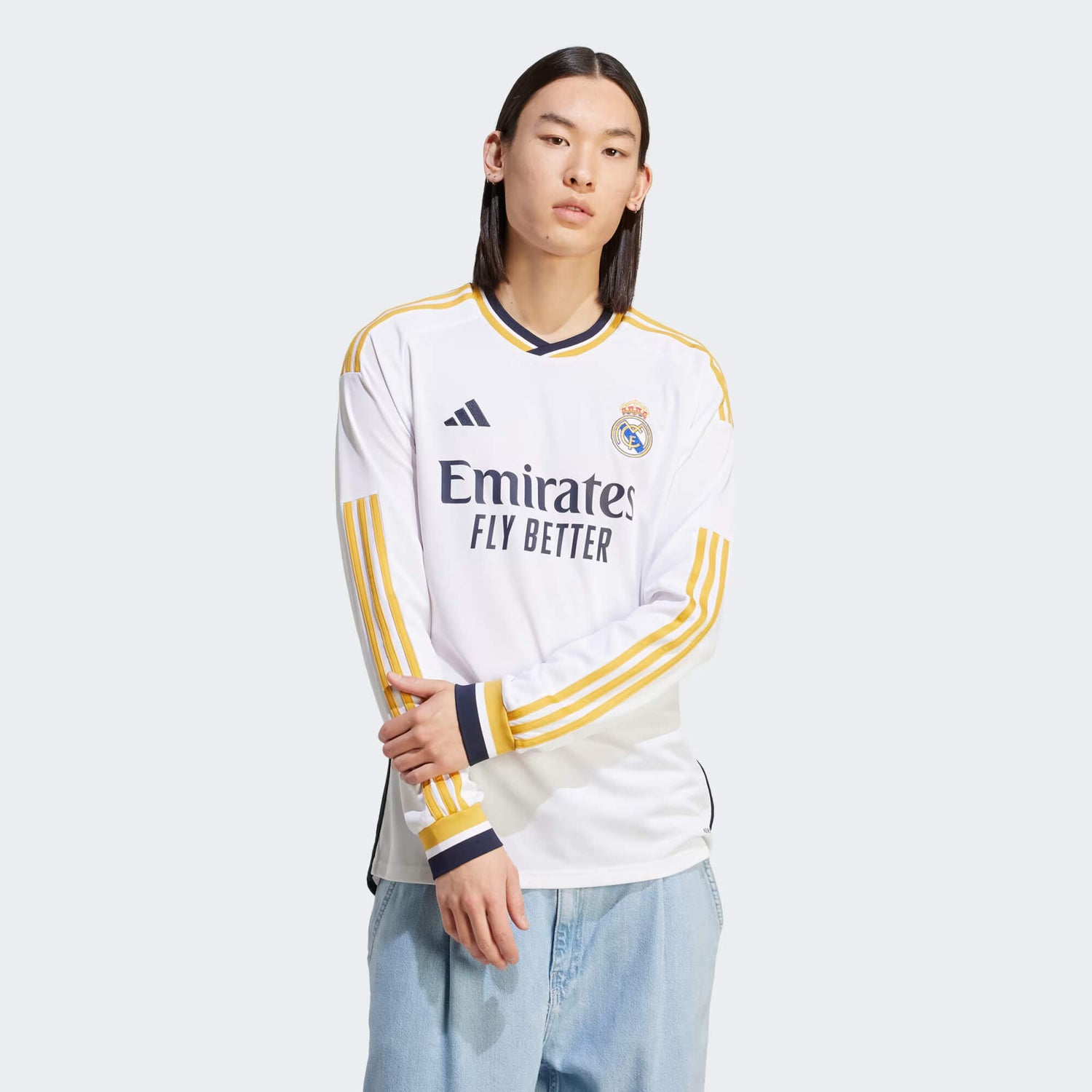 adidas 2023-24 Real Madrid Men's Stadium Home Long-Sleeve Jersey (Model - Front)