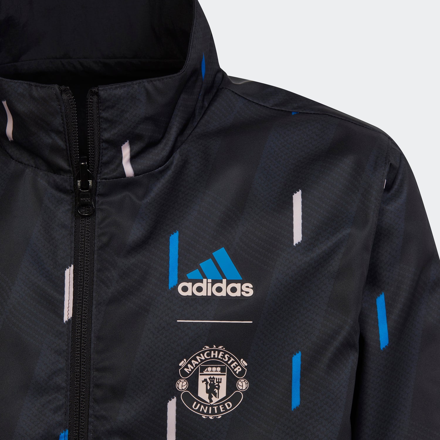 adidas 2023 Manchester United Anthem Youth Jacket - Black-Blue (Detail Reversible)