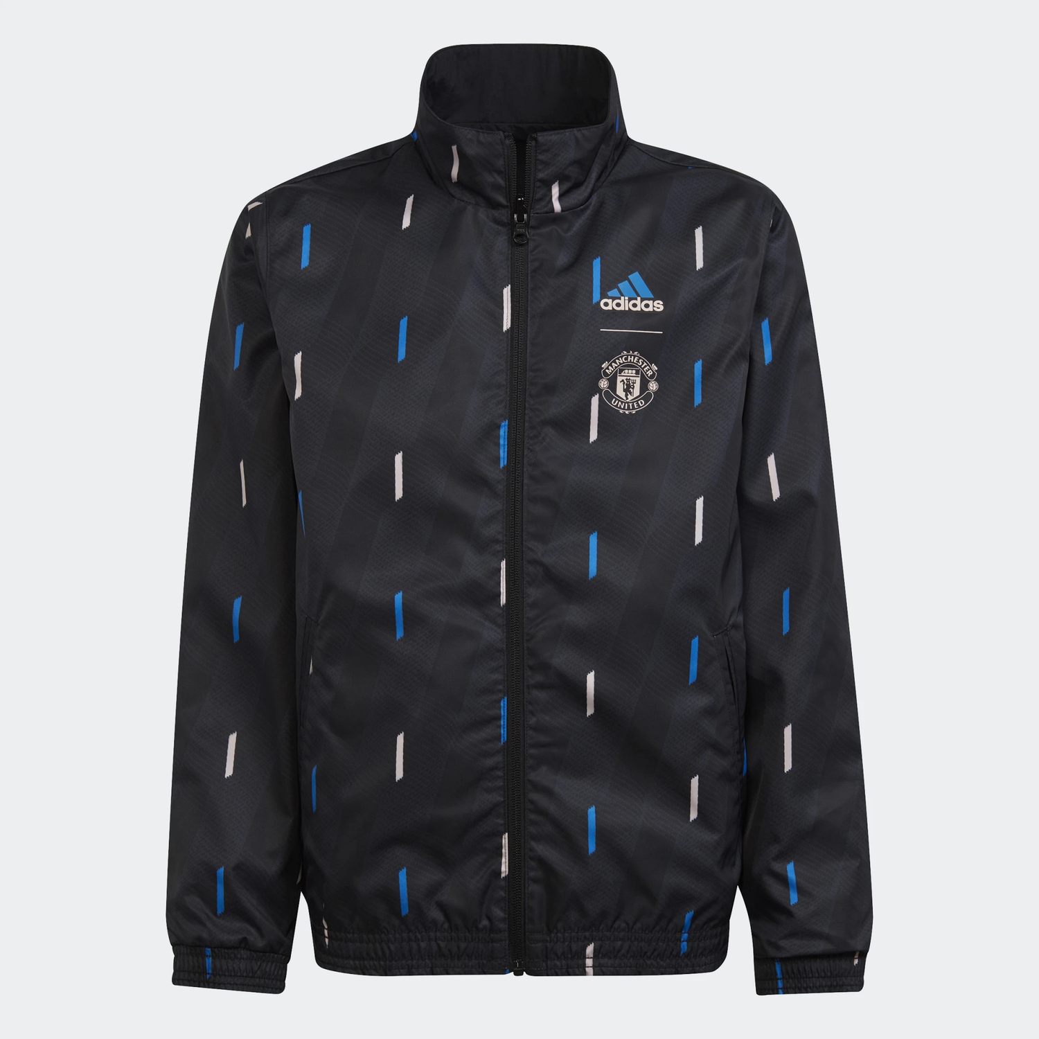 adidas 2023 Manchester United Anthem Youth Jacket - Black-Blue (Front Reversible)
