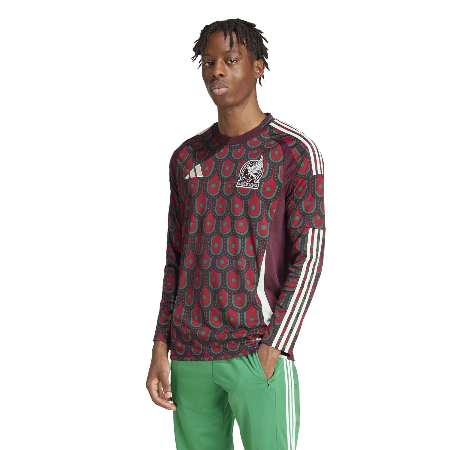 adidas 2024-25 Mexico Men's Stadium Home Long-Sleeve Jersey (Model - Front)