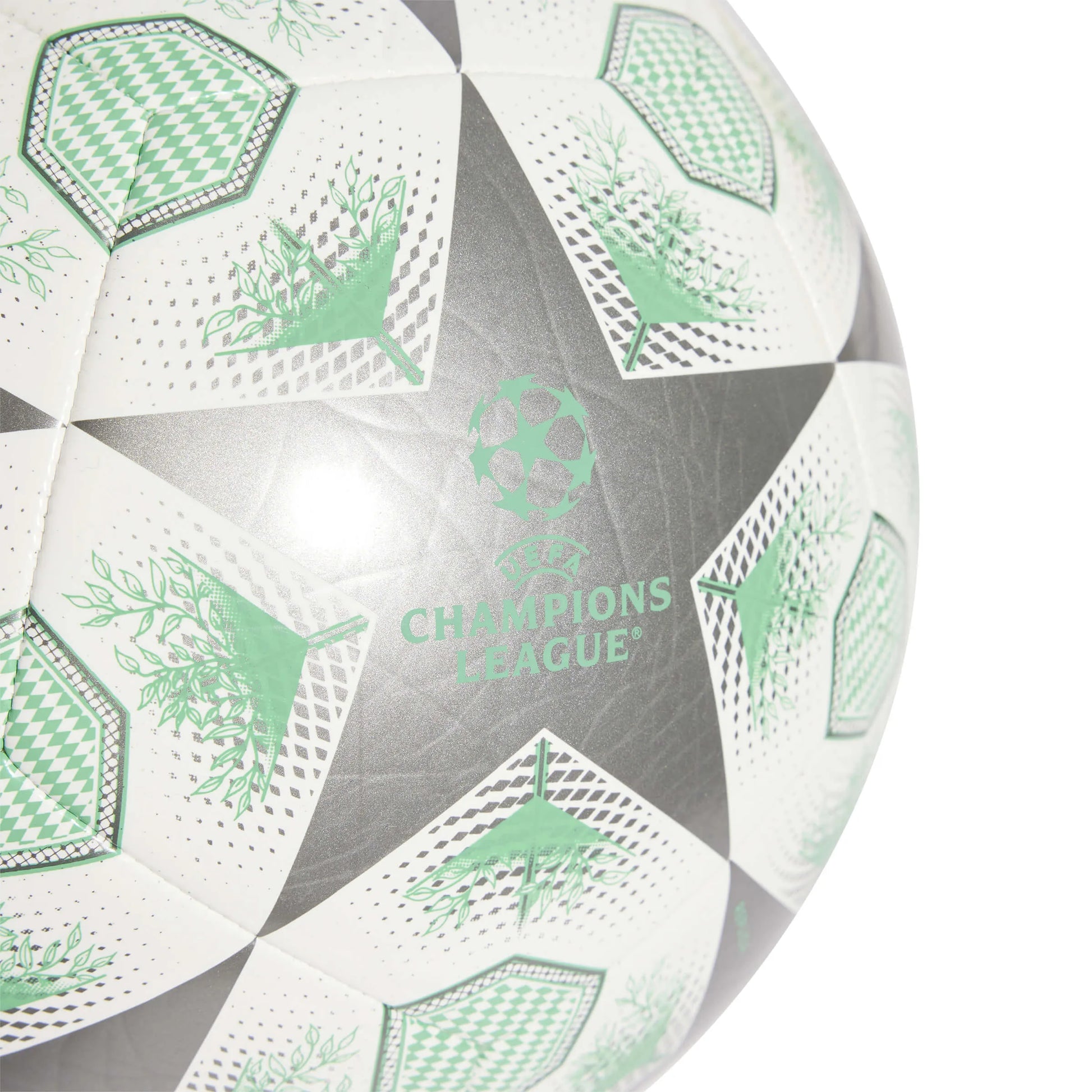 adidas 2024-25 UCL Club Knockout Stages Ball Iron Metallic / White / Hi-Res Green (Detail 1)