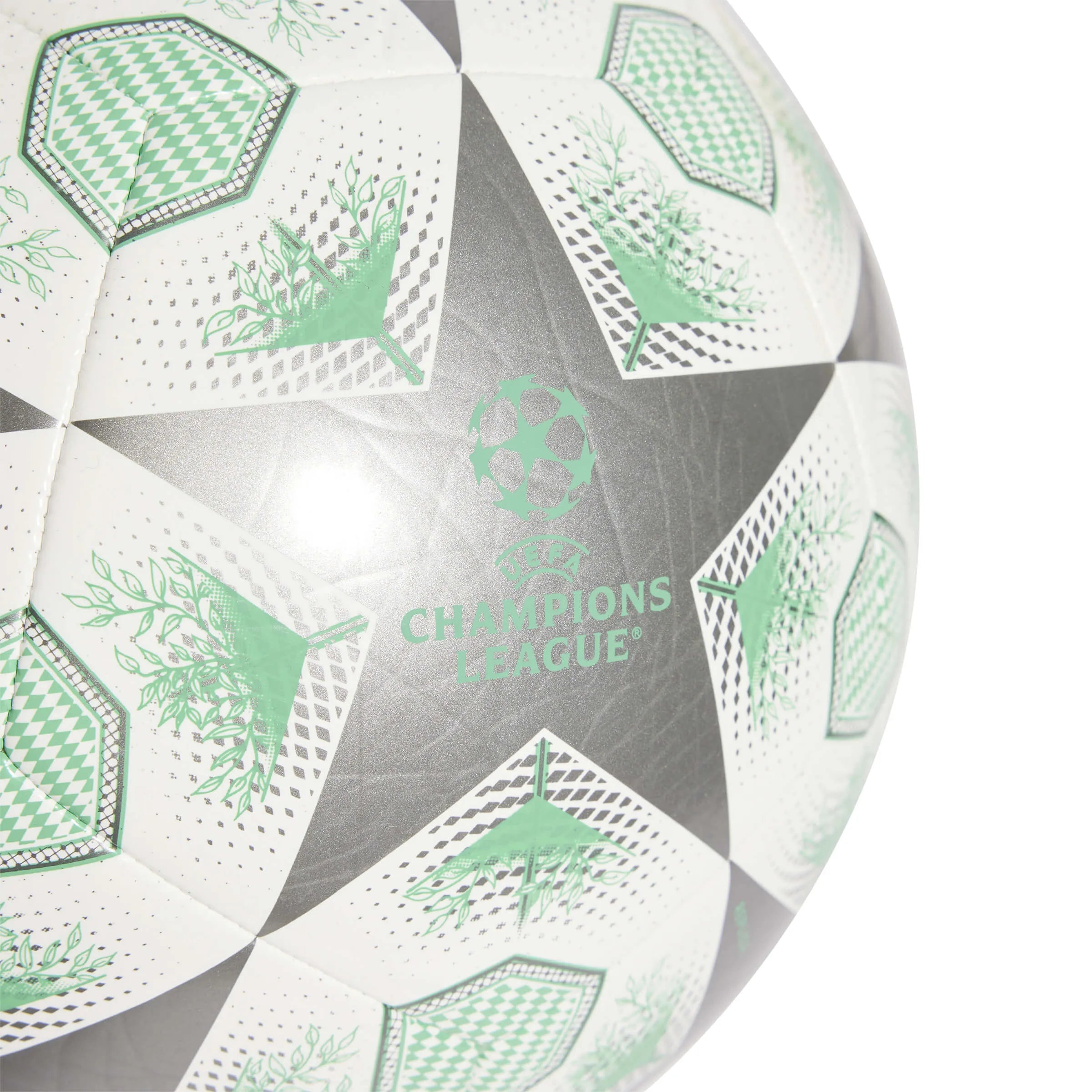 adidas 2024-25 UCL Club Knockout Stages Ball Iron Metallic / White / Hi-Res Green (Detail 1)