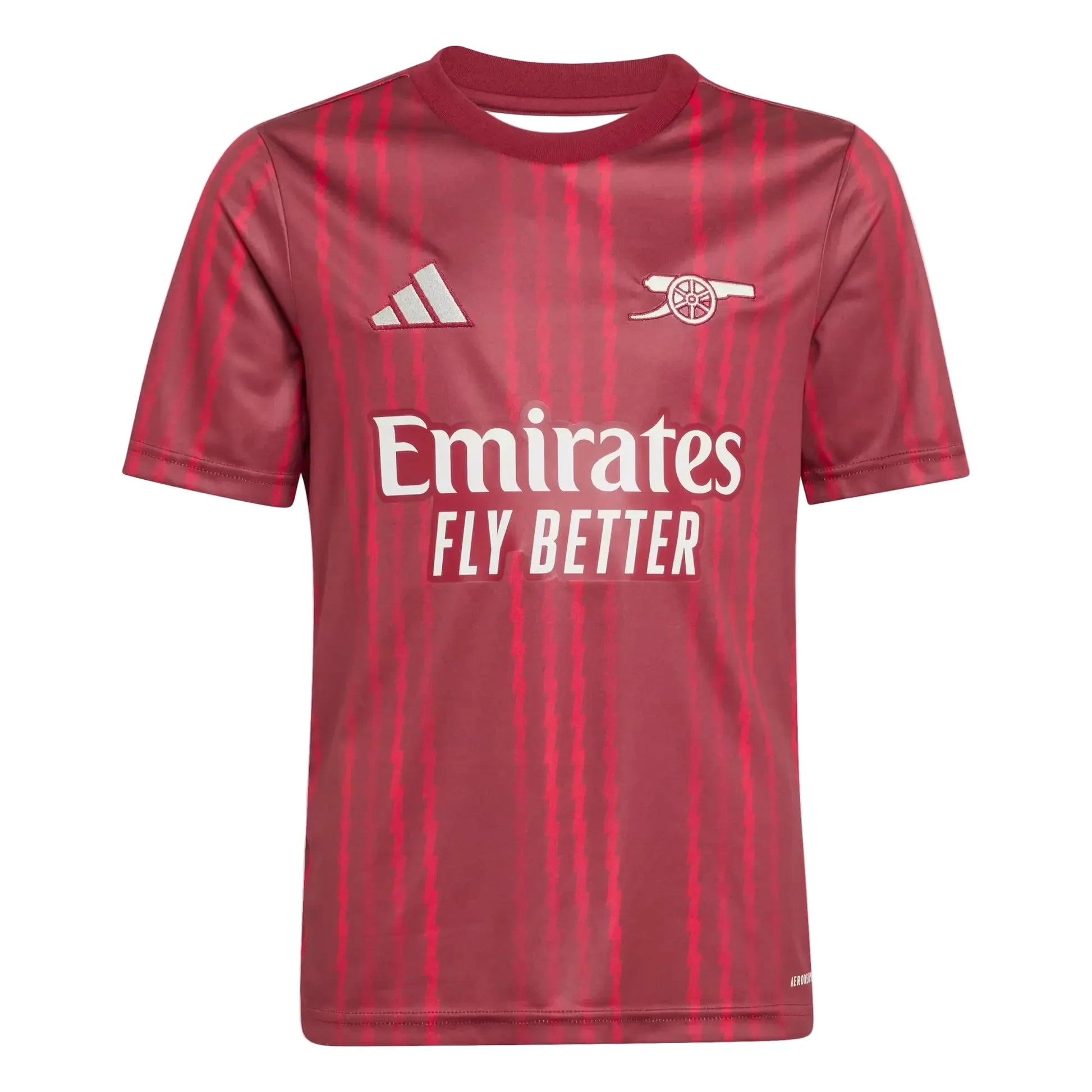 adidas 2025-26 Arsenal Youth Pre-Match Soccer Jersey Team Coll Burgundy 2 / Pure Ruby (Front)
