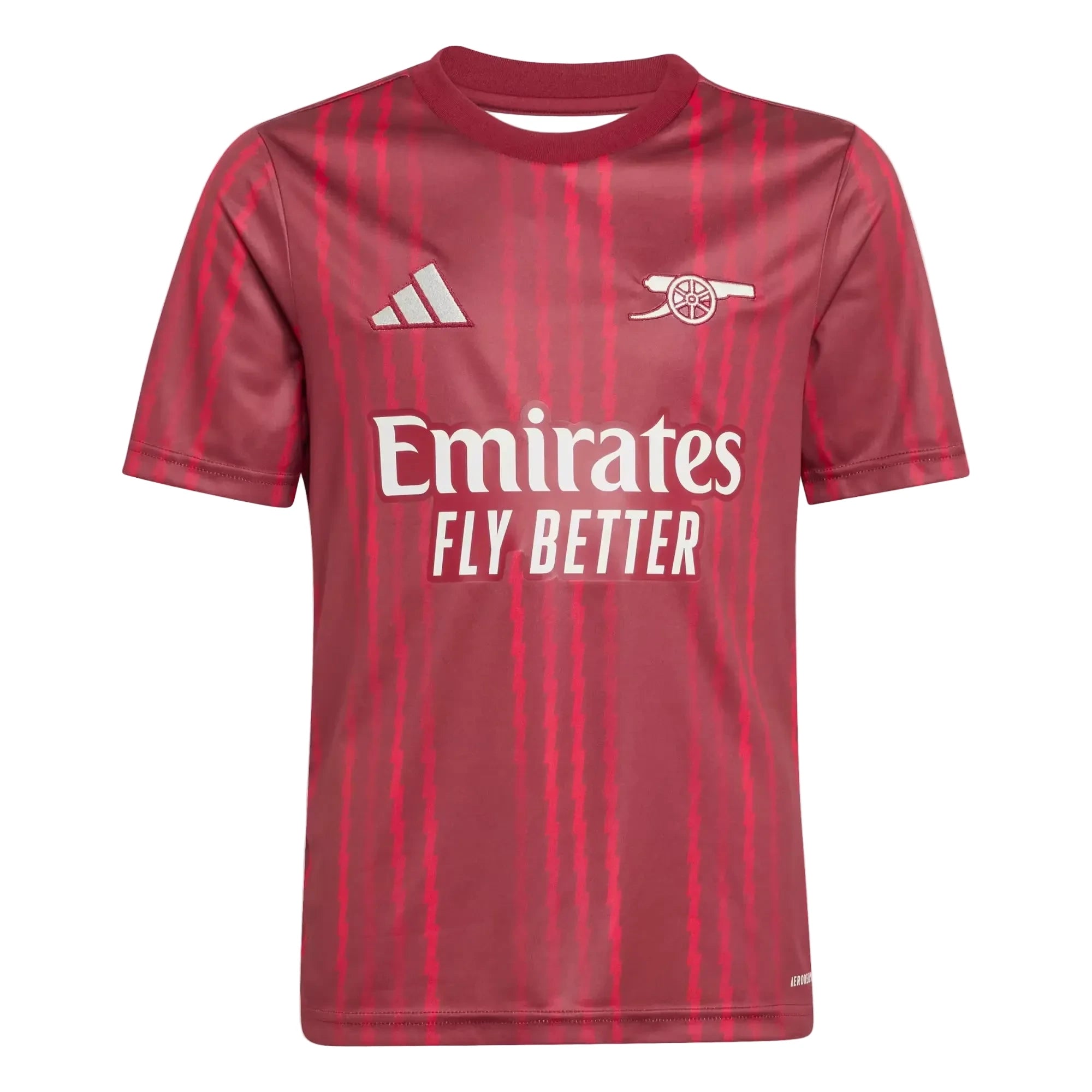 adidas 2025-26 Arsenal Youth Pre-Match Soccer Jersey Team Coll Burgundy 2 / Pure Ruby (Front)