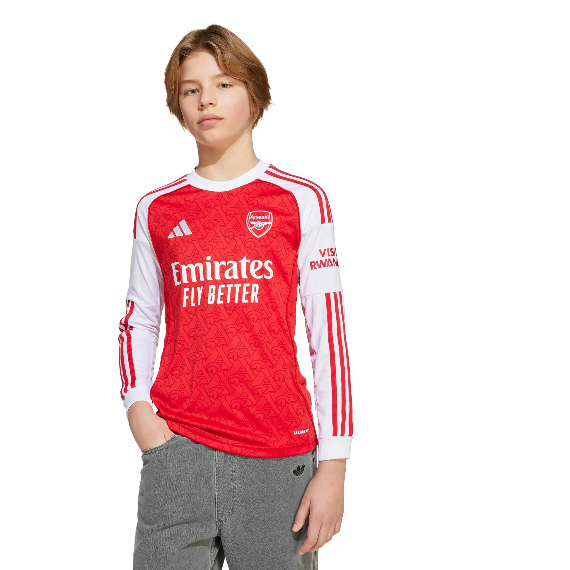 adidas 2025-26 Arsenal Youth Stadium Home Long-Sleeve Soccer Jersey (Model - Front)