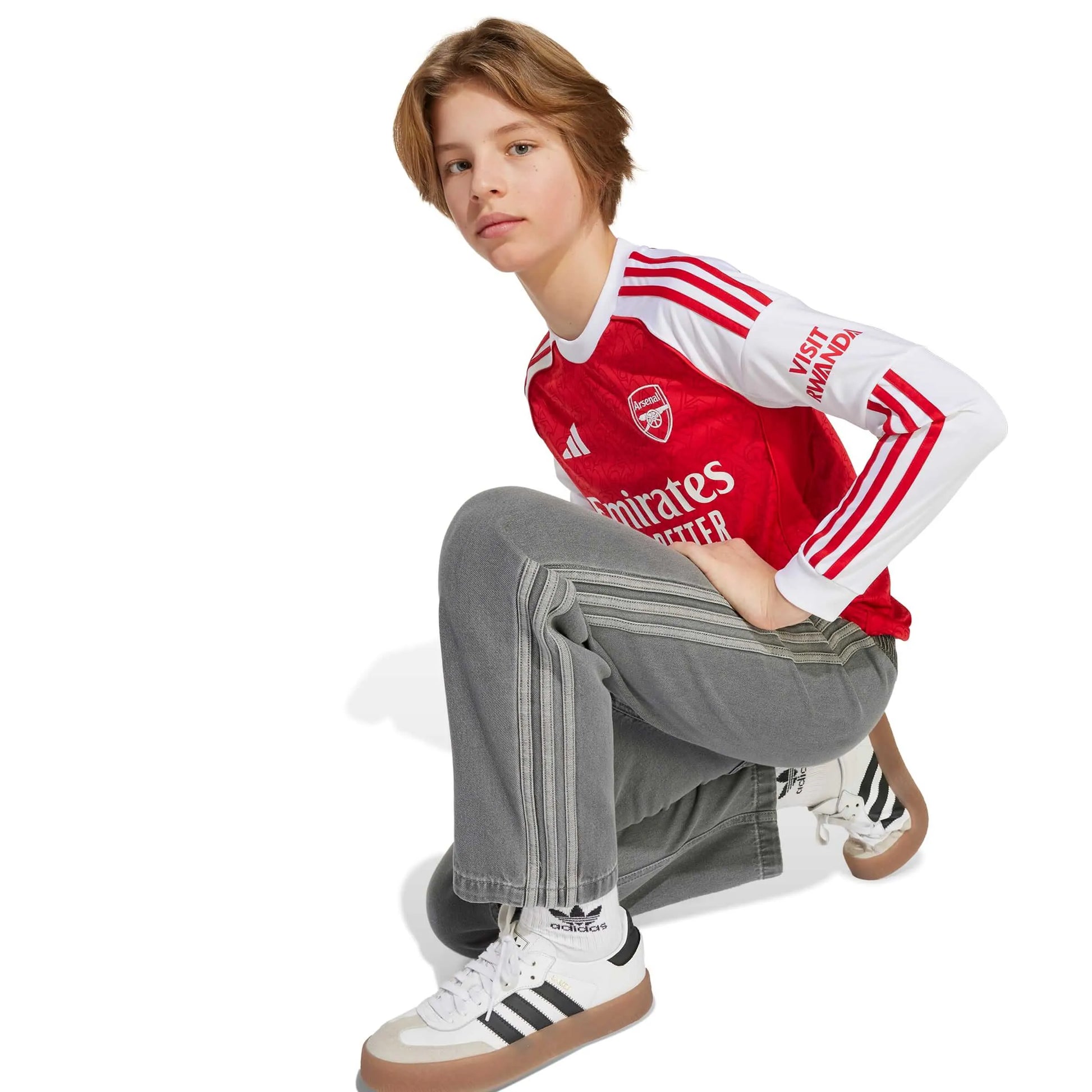 adidas 2025-26 Arsenal Youth Stadium Home Long-Sleeve Soccer Jersey (Model - Side)