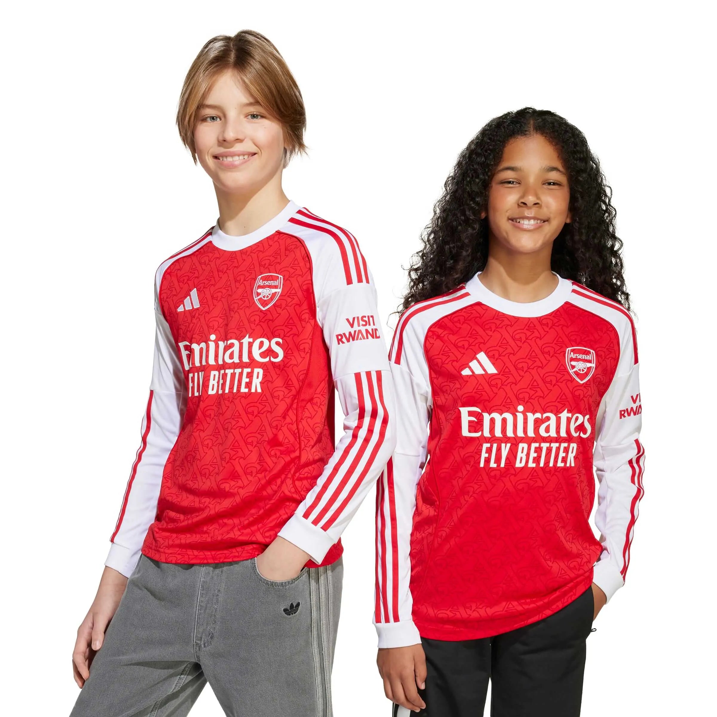 adidas 2025-26 Arsenal Youth Stadium Home Long-Sleeve Soccer Jersey (Models - Front)