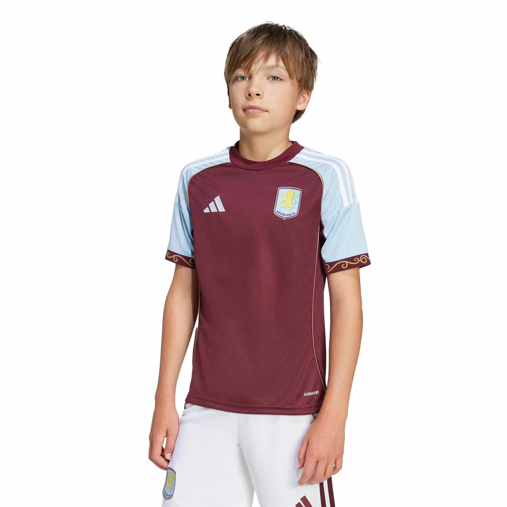 adidas 2025-26 Aston Villa Youth Stadium Home Soccer Jersey (Model - Front)