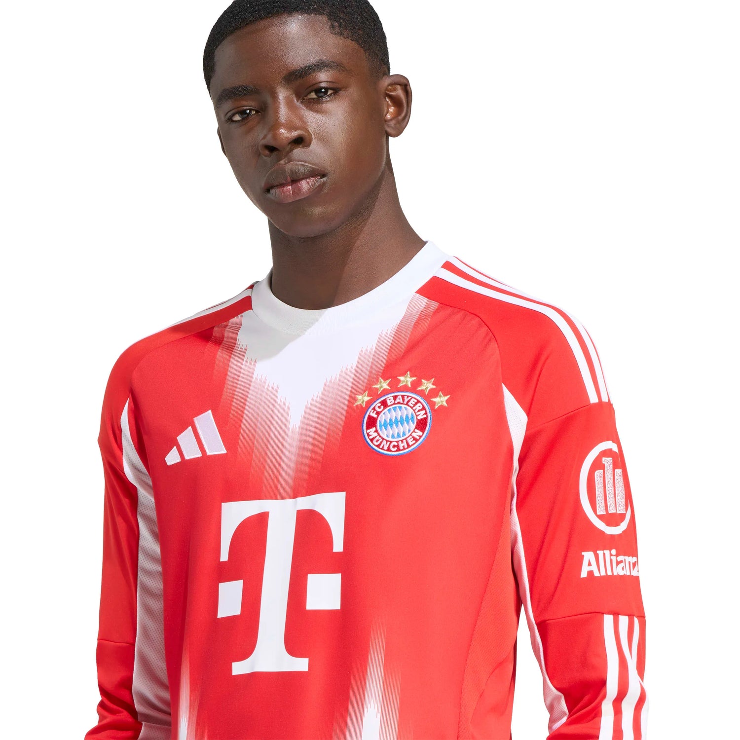 adidas 2025-26 Bayern Munich Men's Stadium Home Long-Sleeve Soccer Jersey (Detail 1)