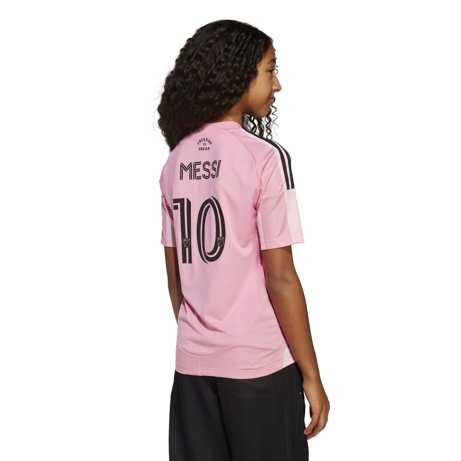 adidas 2025-26 Inter Miami Youth Messi #10 Stadium Home Soccer Jersey (Model - Back)