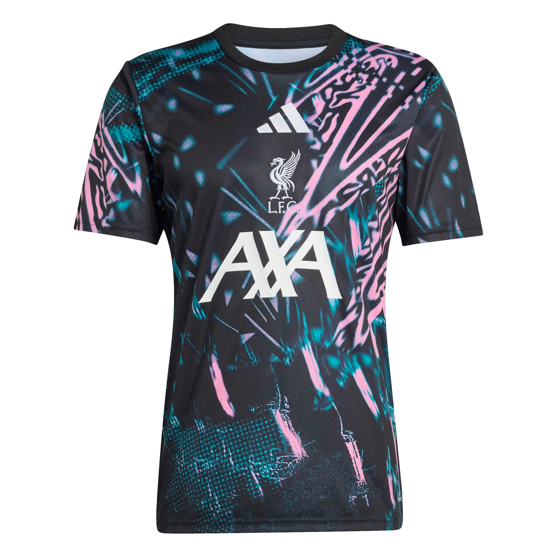 adidas 2025-26 Liverpool Men's Pre-Match Soccer Jersey Black / Eqt Green / Semi Pink Glow (Front)