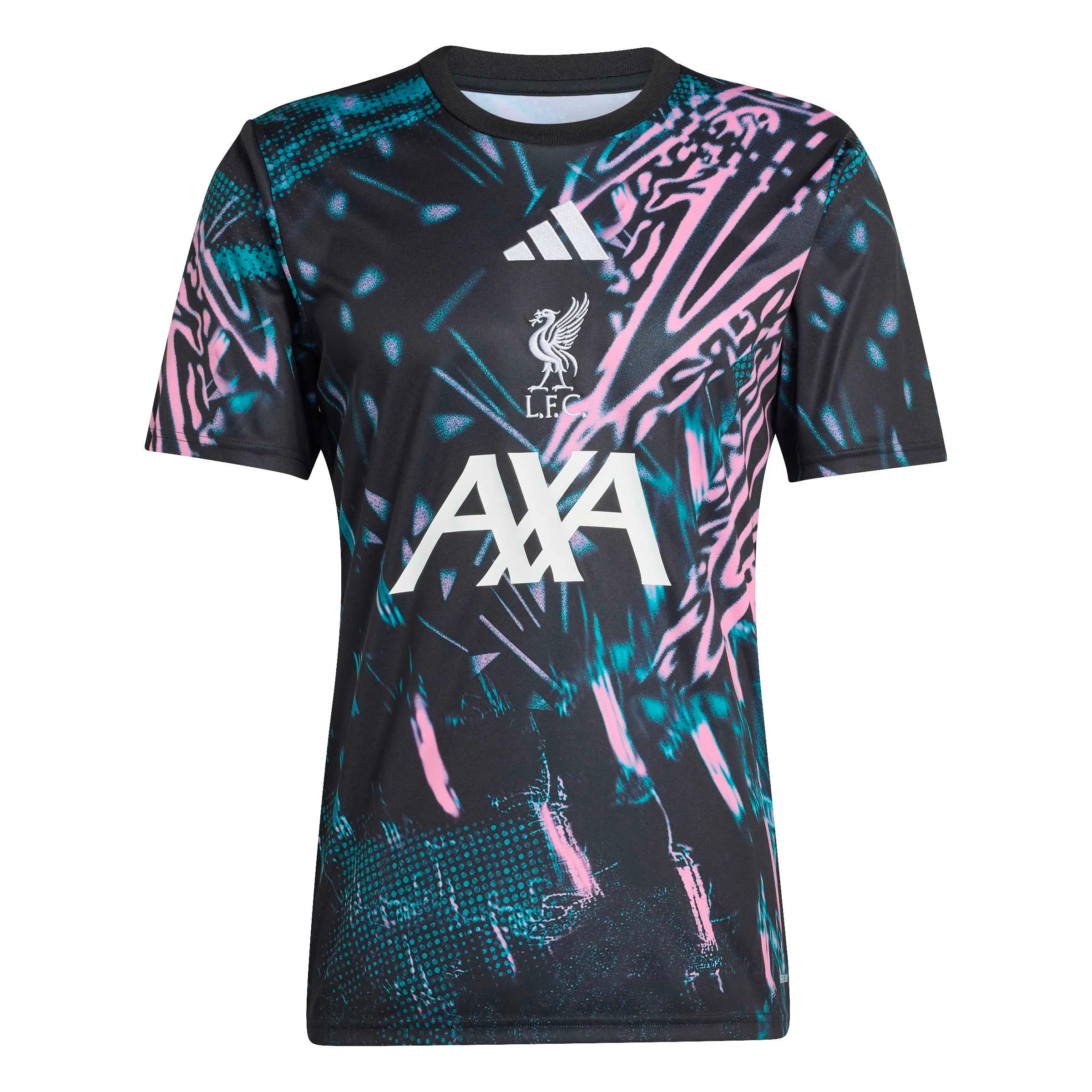 adidas 2025-26 Liverpool Men's Pre-Match Soccer Jersey Black / Eqt Green / Semi Pink Glow (Front)