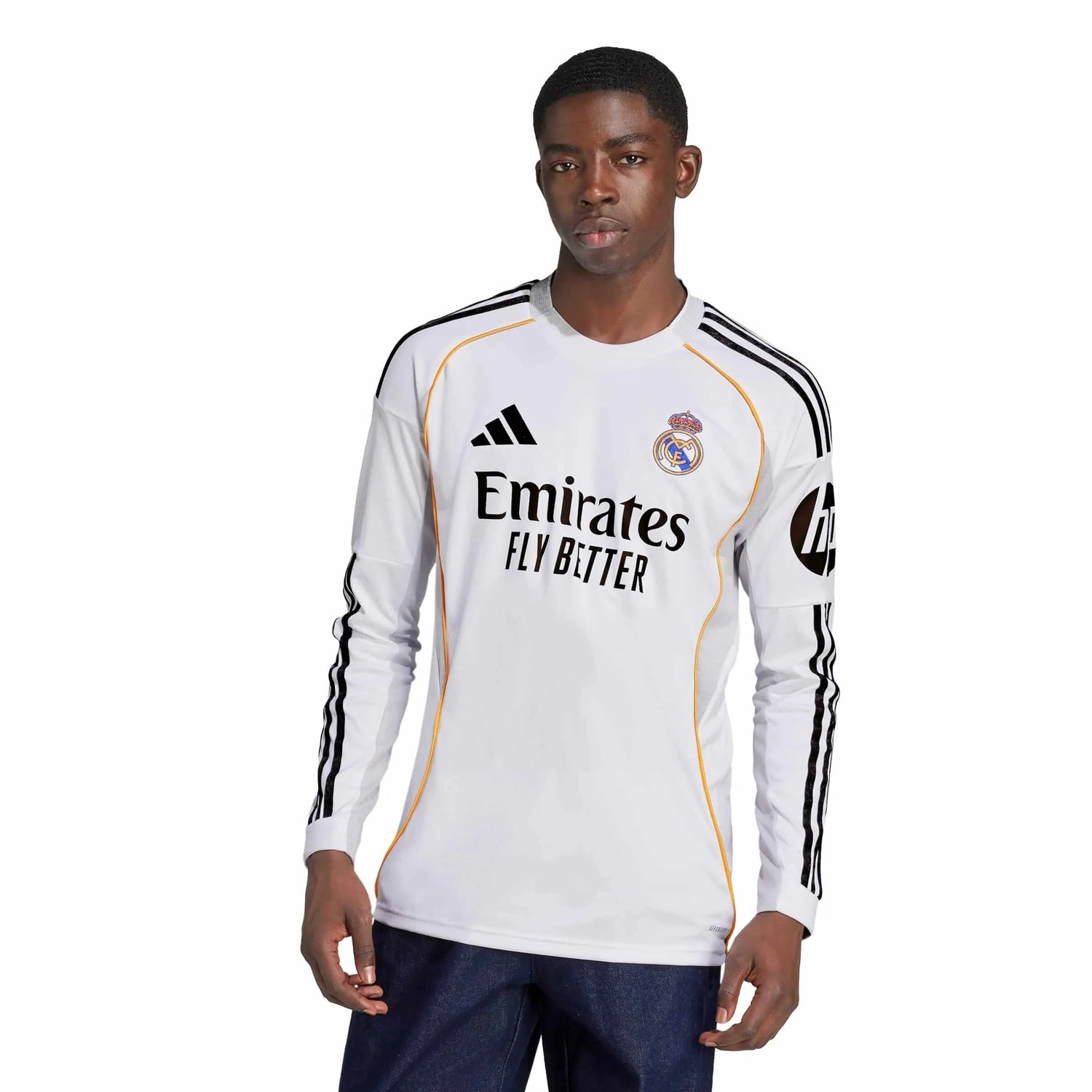 adidas 2025-26 Real Madrid Men's Stadium Home Long-Sleeve Soccer Jersey (Model - Front)