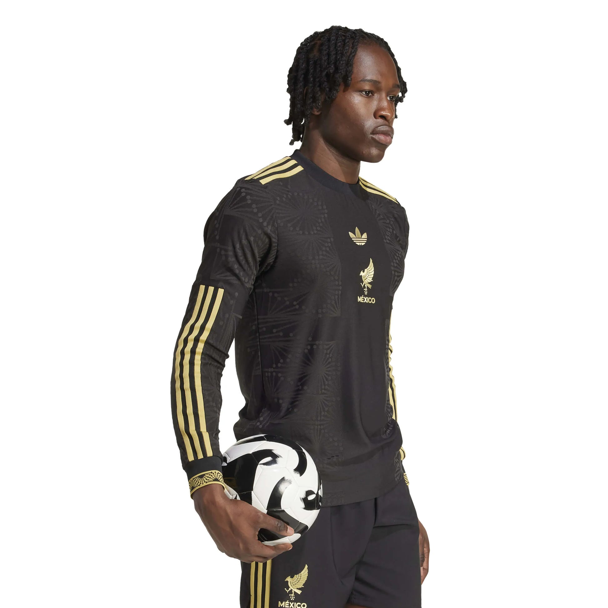 adidas 2025 Mexico Men's De Oro Authentic Long-Sleeve Soccer Jersey (Model - Side)