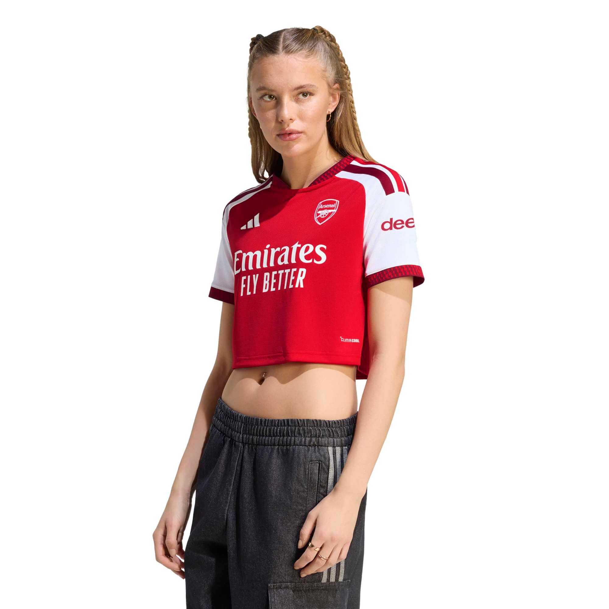 adidas 2026-27 Arsenal Women's Stadium Home Cropped Soccer Jersey (Model - Front)