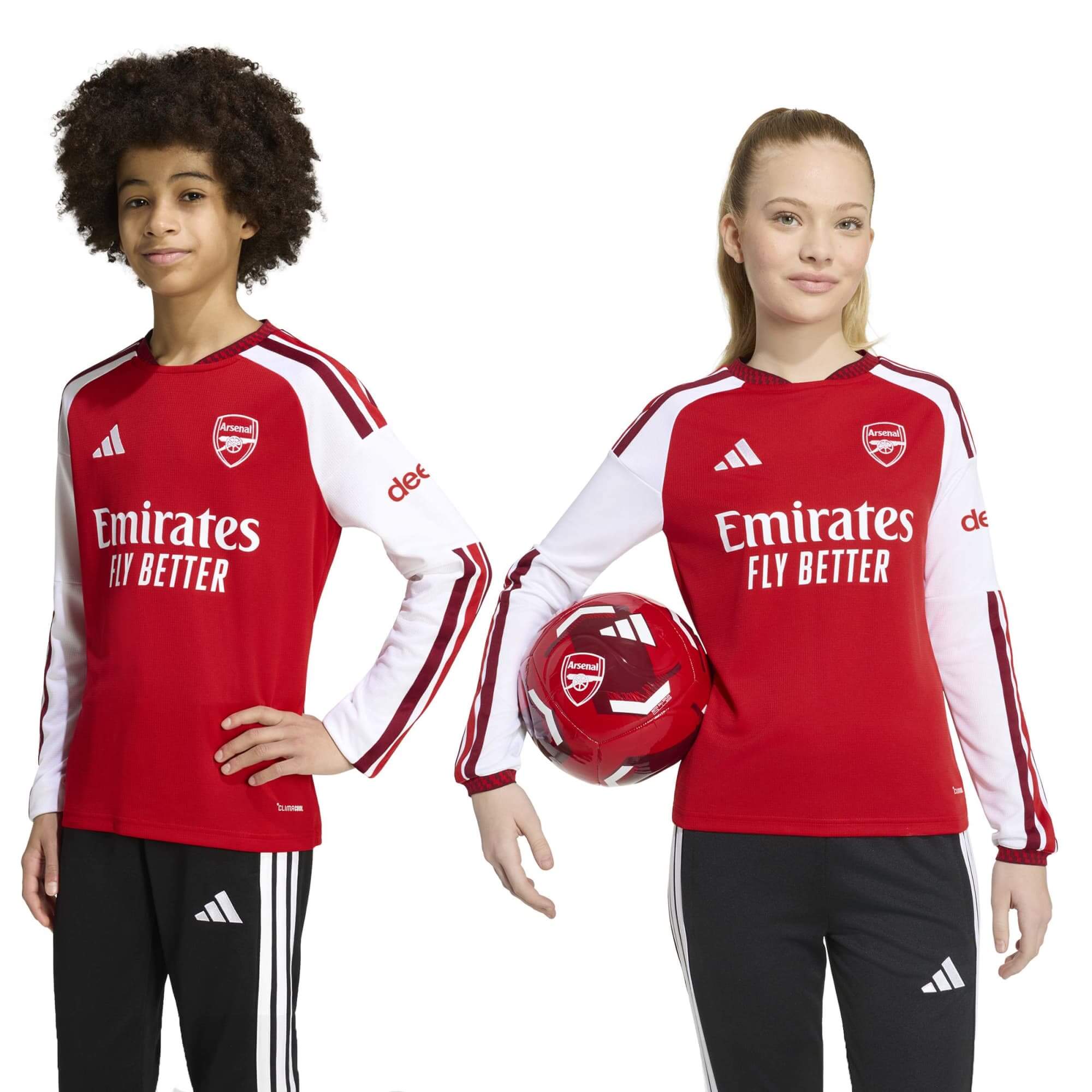 adidas 2026-27 Arsenal Youth Stadium Home Long-Sleeve Soccer Jersey (Models - Front)