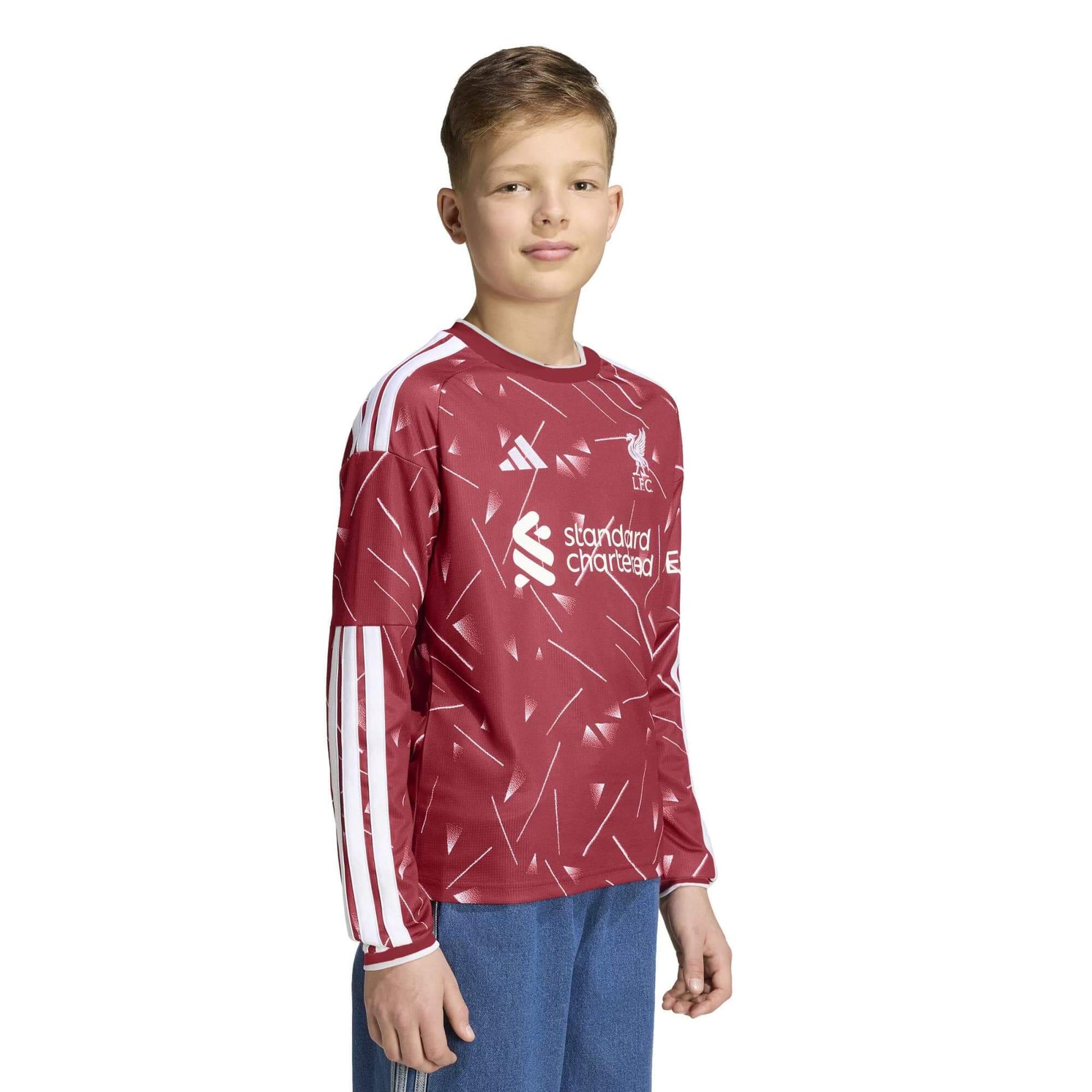 adidas 2026-27 Liverpool Youth Stadium Home Long-Sleeve Soccer Jersey (Model - Front)