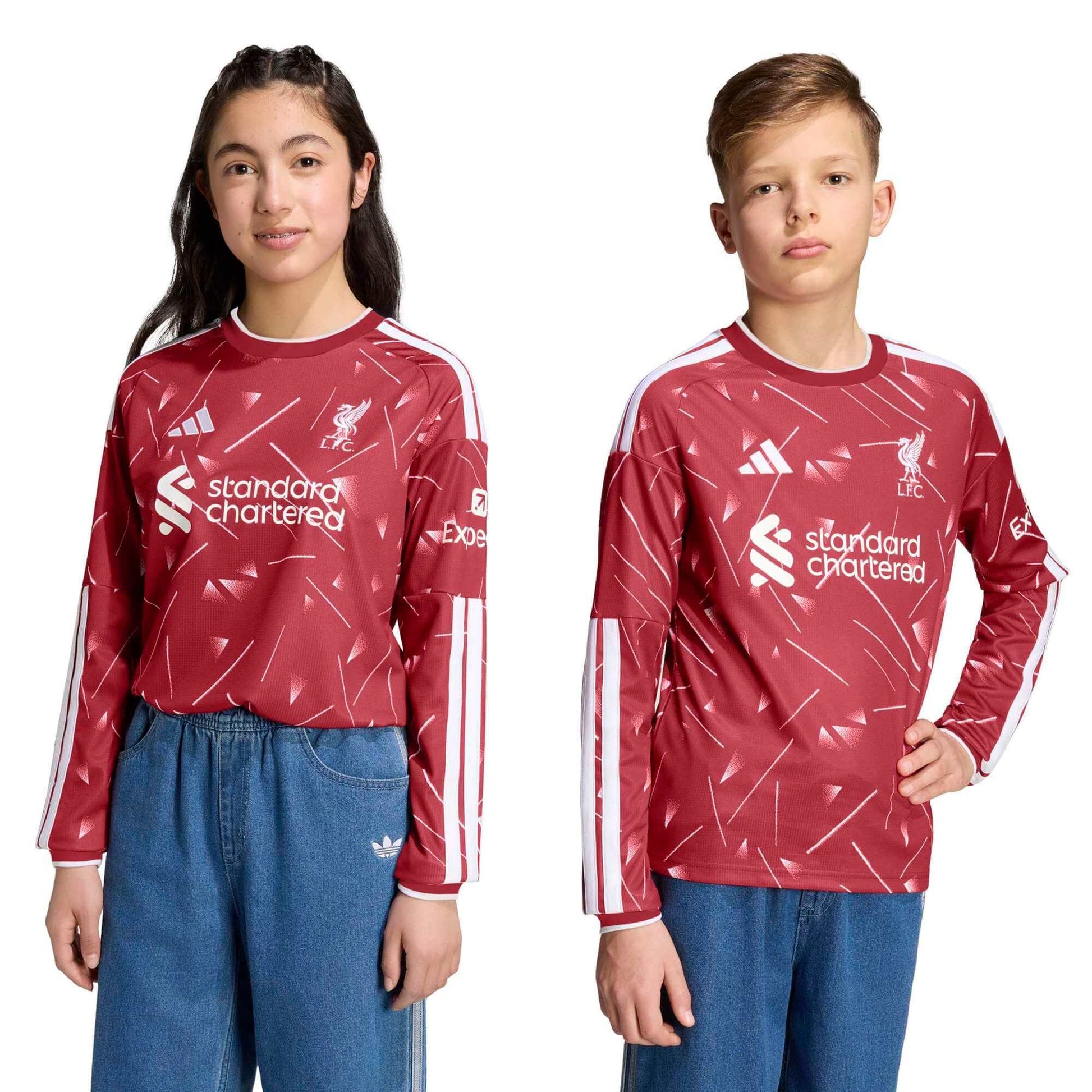 adidas 2026-27 Liverpool Youth Stadium Home Long-Sleeve Soccer Jersey (Models - Front)