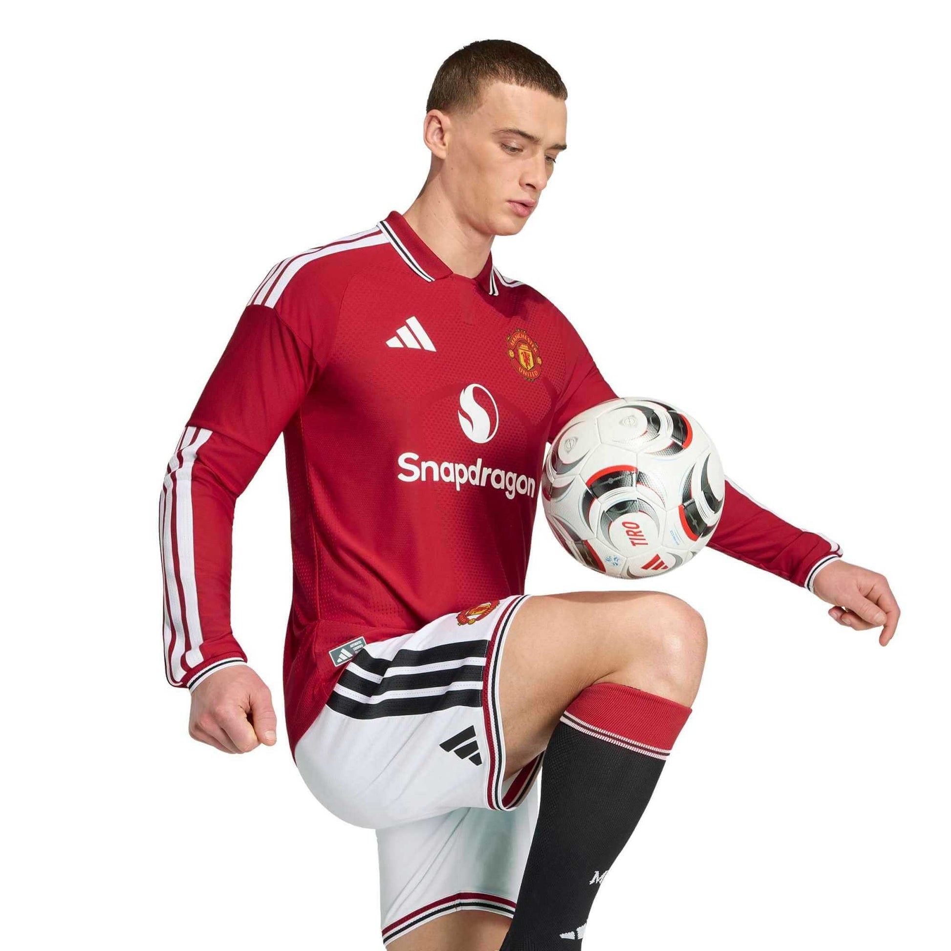 adidas 2026-27 Manchester United Men's Authentic Home Long-Sleeve Soccer Jersey (Model - Side)