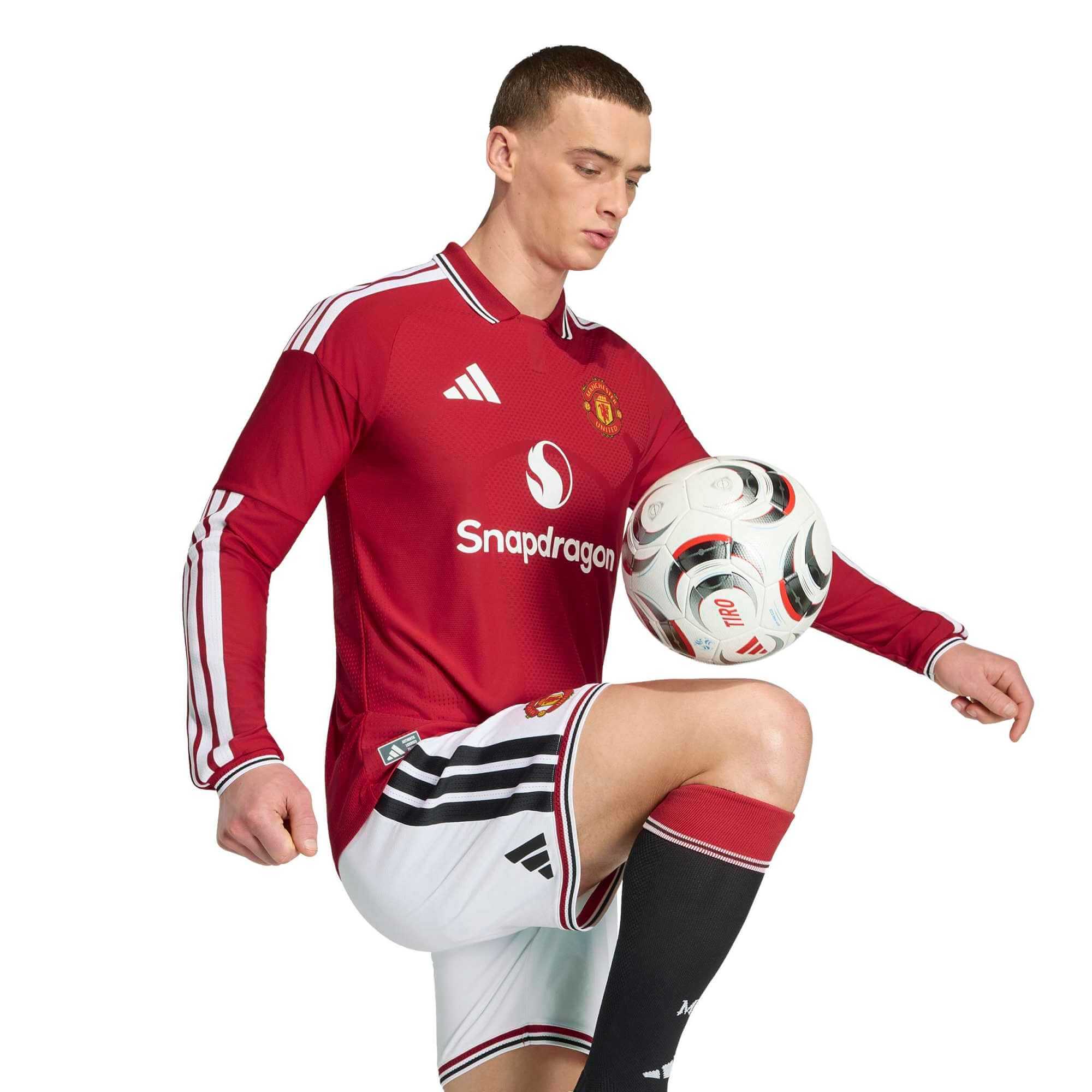 adidas 2026-27 Manchester United Men's Authentic Home Long-Sleeve Soccer Jersey (Model - Side)