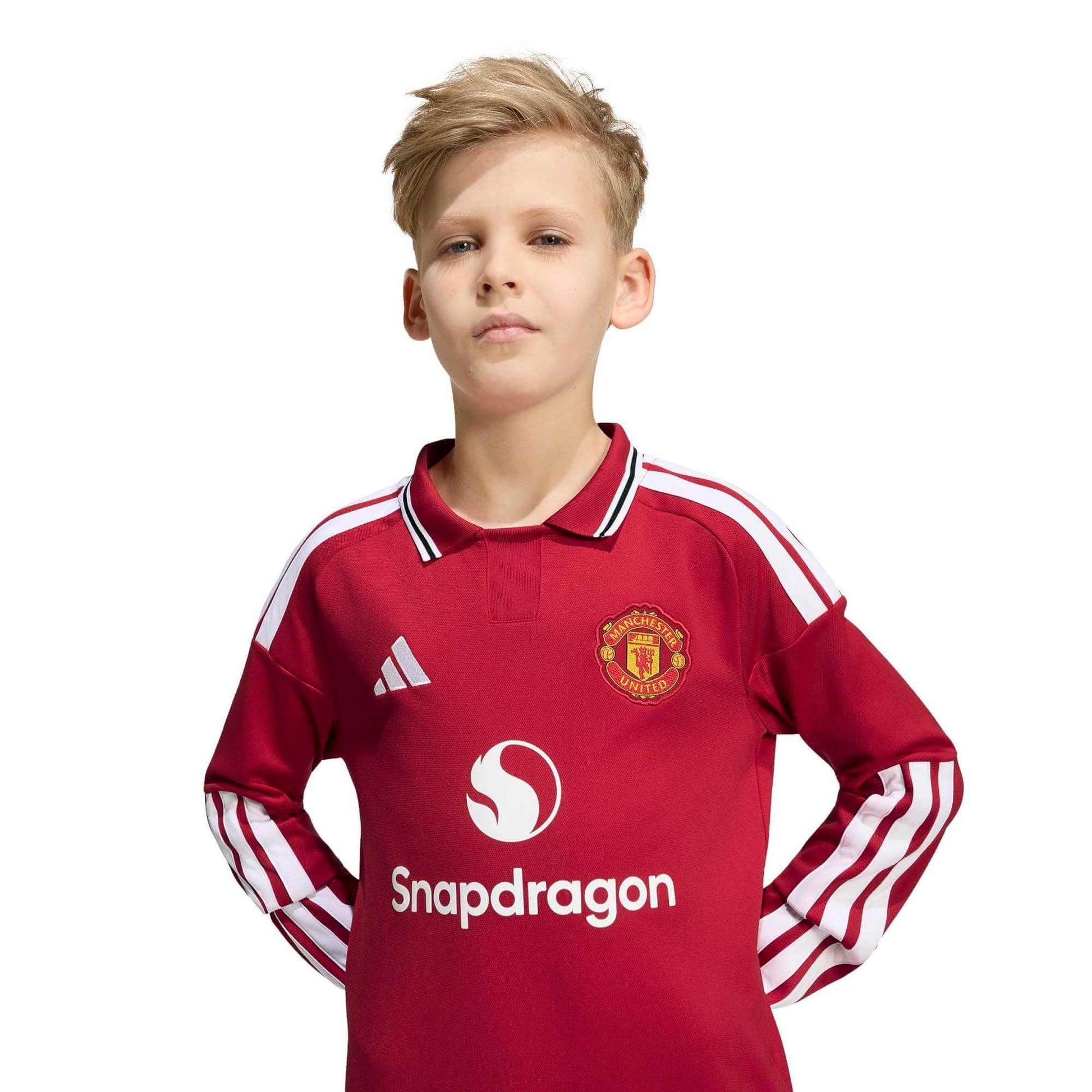 adidas 2026-27 Manchester United Youth Stadium Home Long-Sleeve Soccer Jersey (Detail 1)