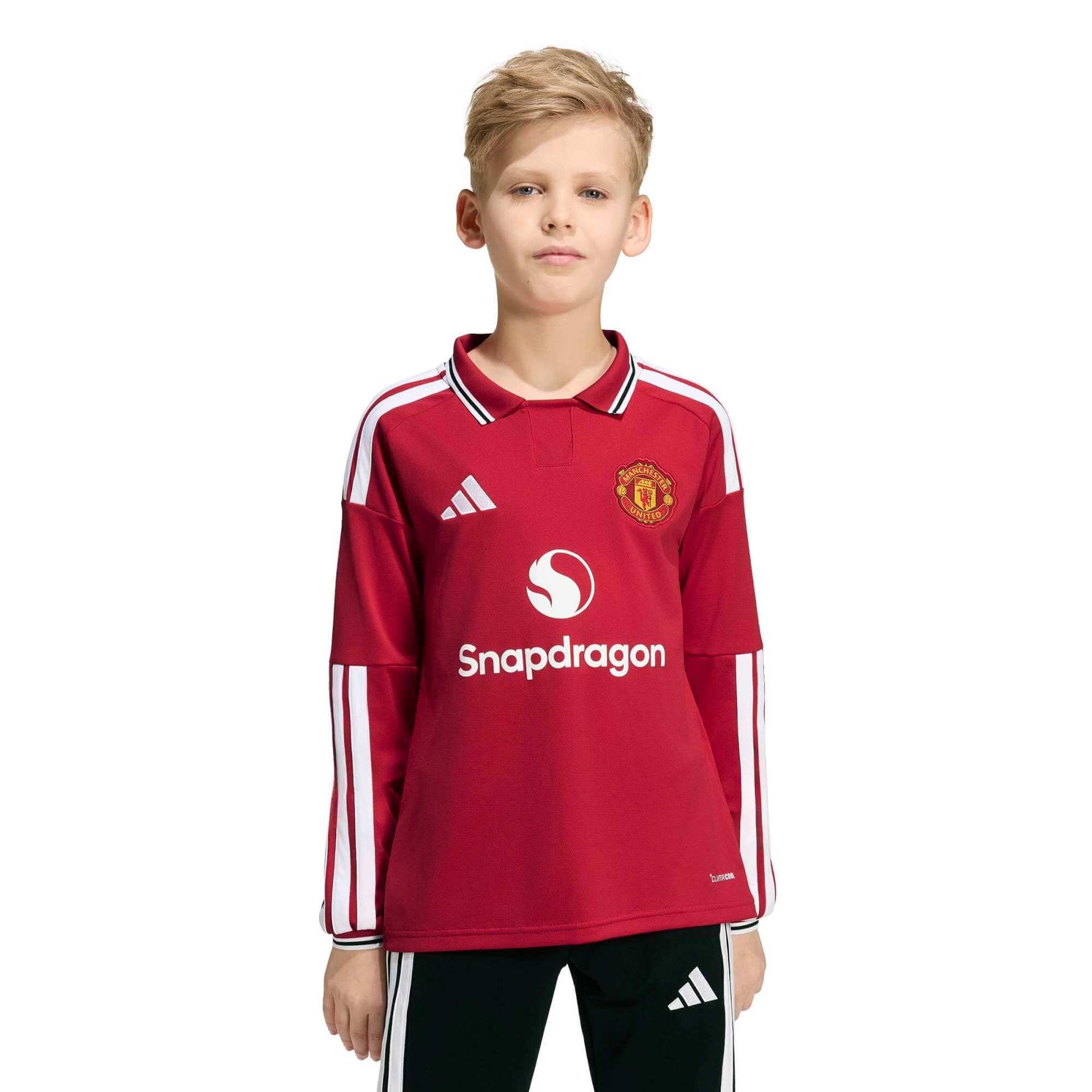 adidas 2026-27 Manchester United Youth Stadium Home Long-Sleeve Soccer Jersey (Model - Front)