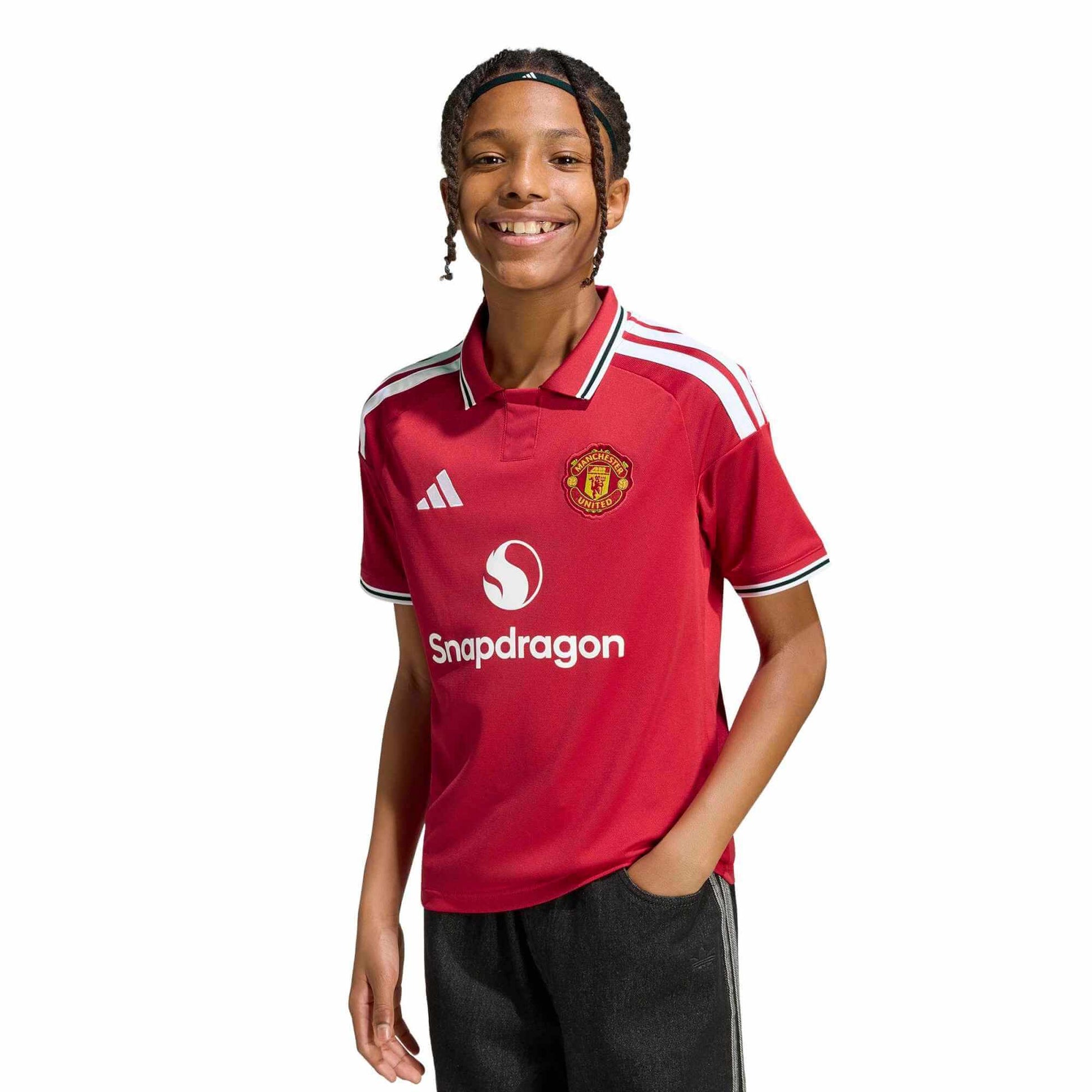 adidas 2026-27 Manchester United Youth Stadium Home Soccer Jersey (Model - Front)