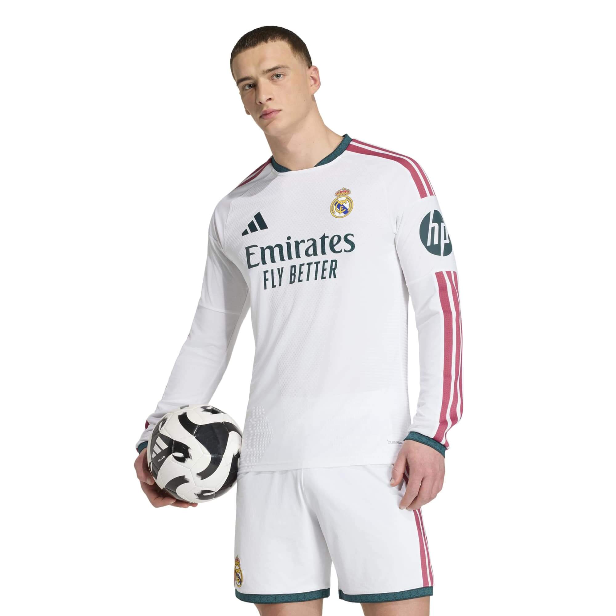 adidas 2026-27 Real Madrid Men's Authentic Home Long-Sleeve Soccer Jersey (Model - Front)
